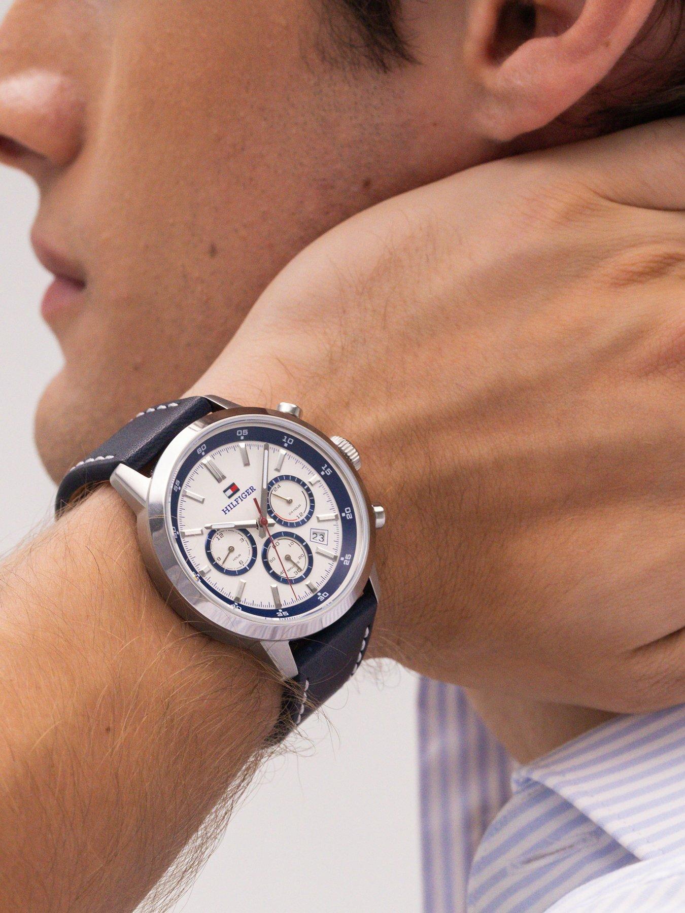 Image 6 of 8 of Tommy Hilfiger Mens Blue Leather Strap Watch