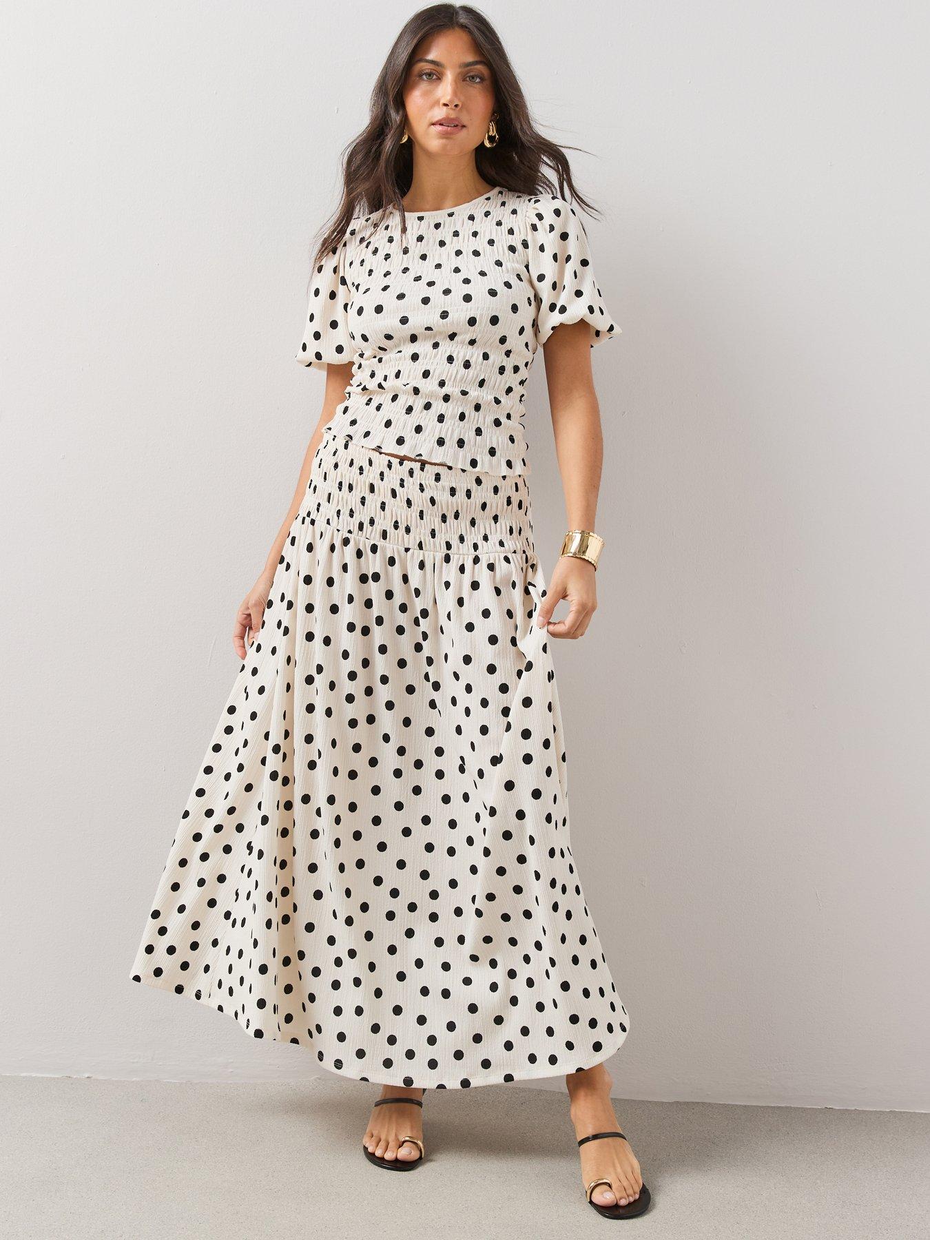 Image 1 of 6 of The Very Collection Spot Shirred Midaxi Co Ord Skirt - Multi