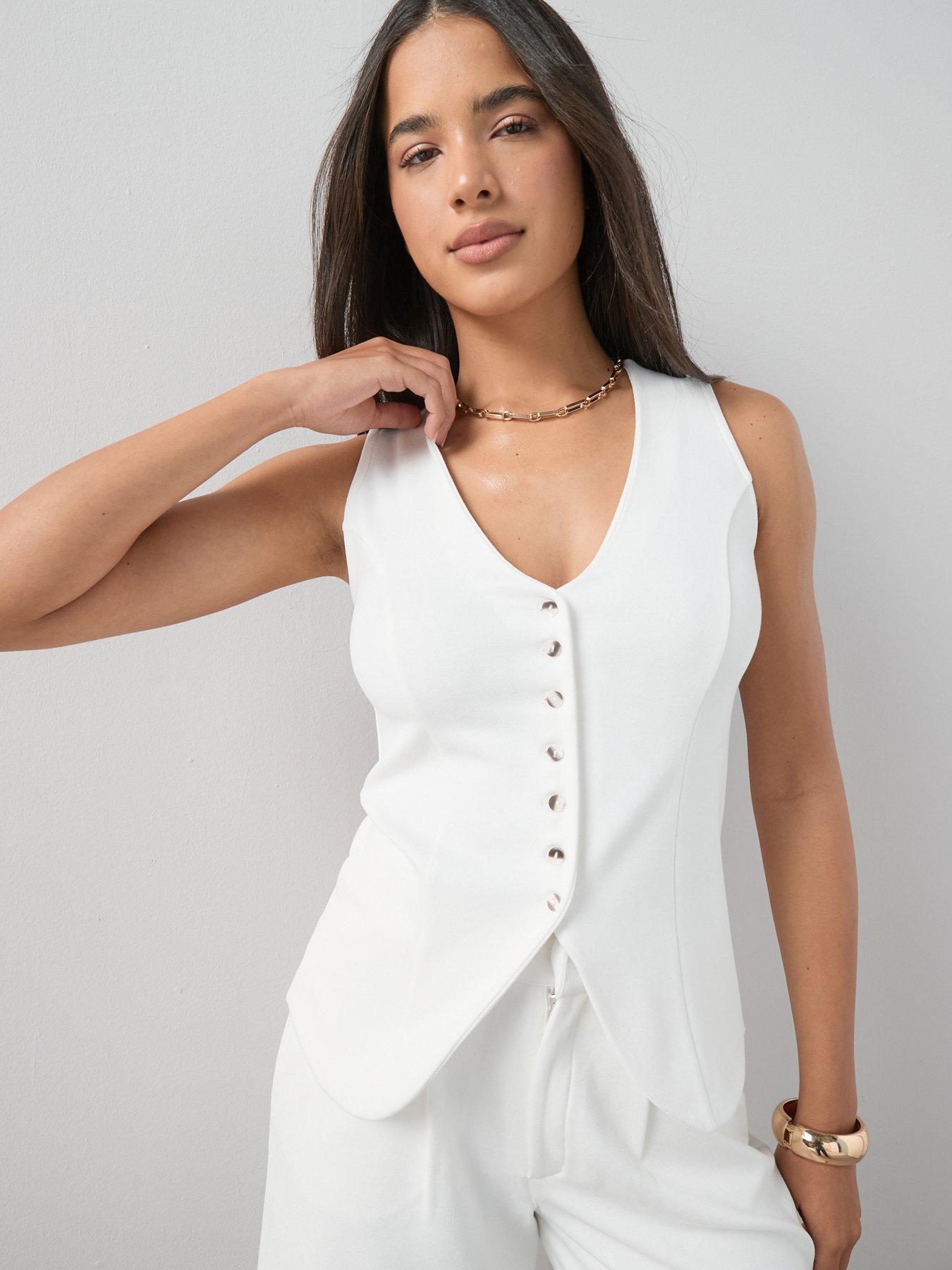 Image 1 of 7 of The Very Collection Longline Waistcoat - White