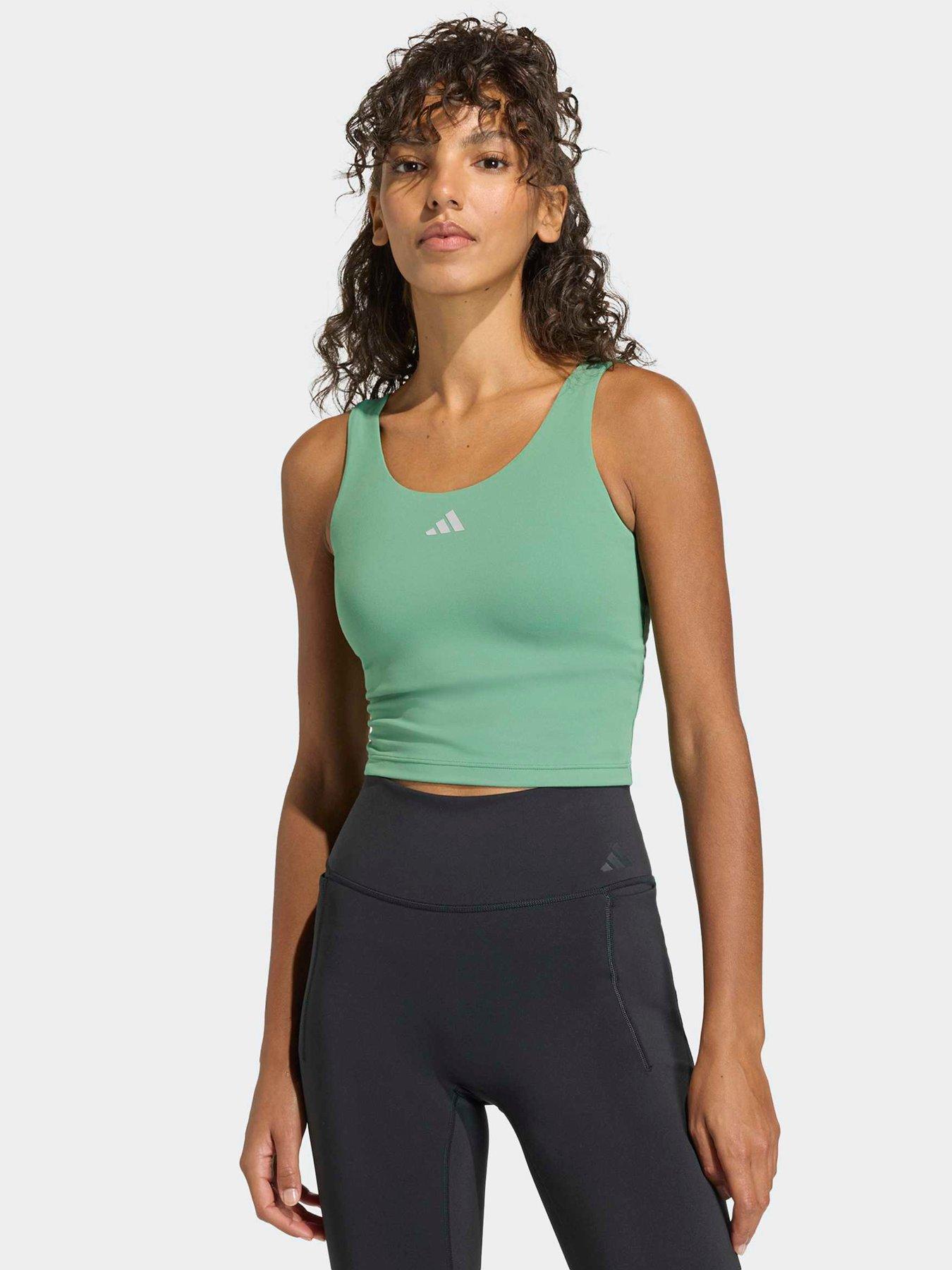 adidas Women's Training 3 Stripe Tank- Green