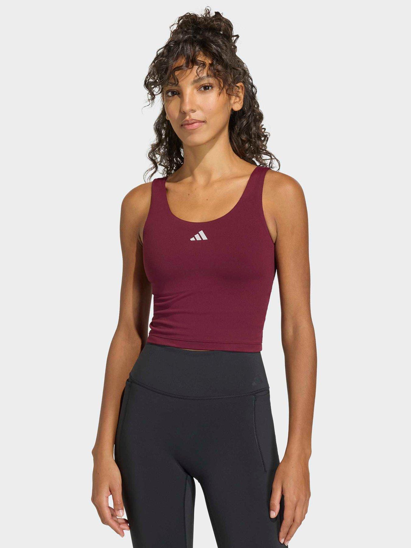 adidas Women's Training 3 Stripe Tank- Maroon - Red