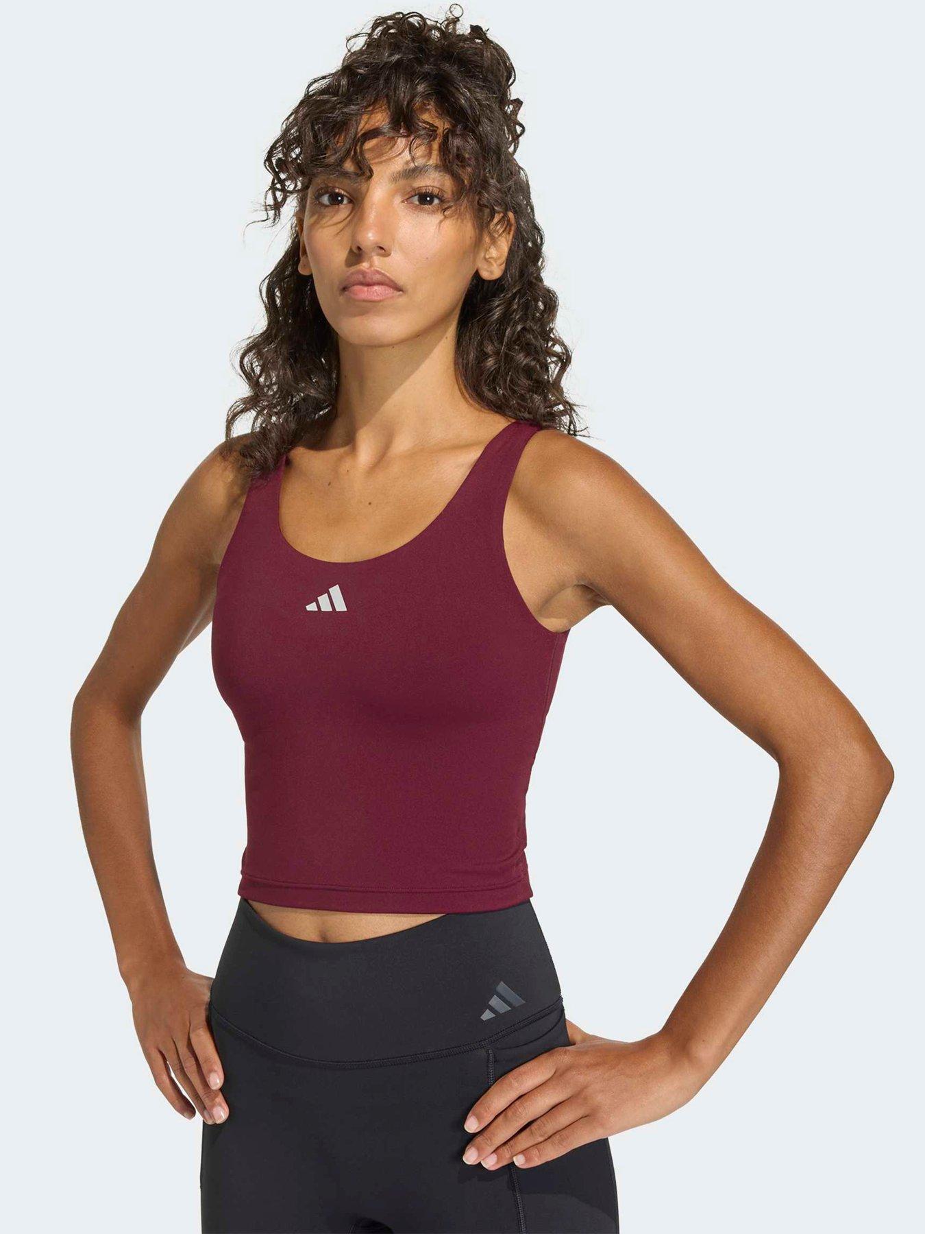 Image 4 of 5 of adidas Women's Training 3 Stripe Tank- Maroon - Red