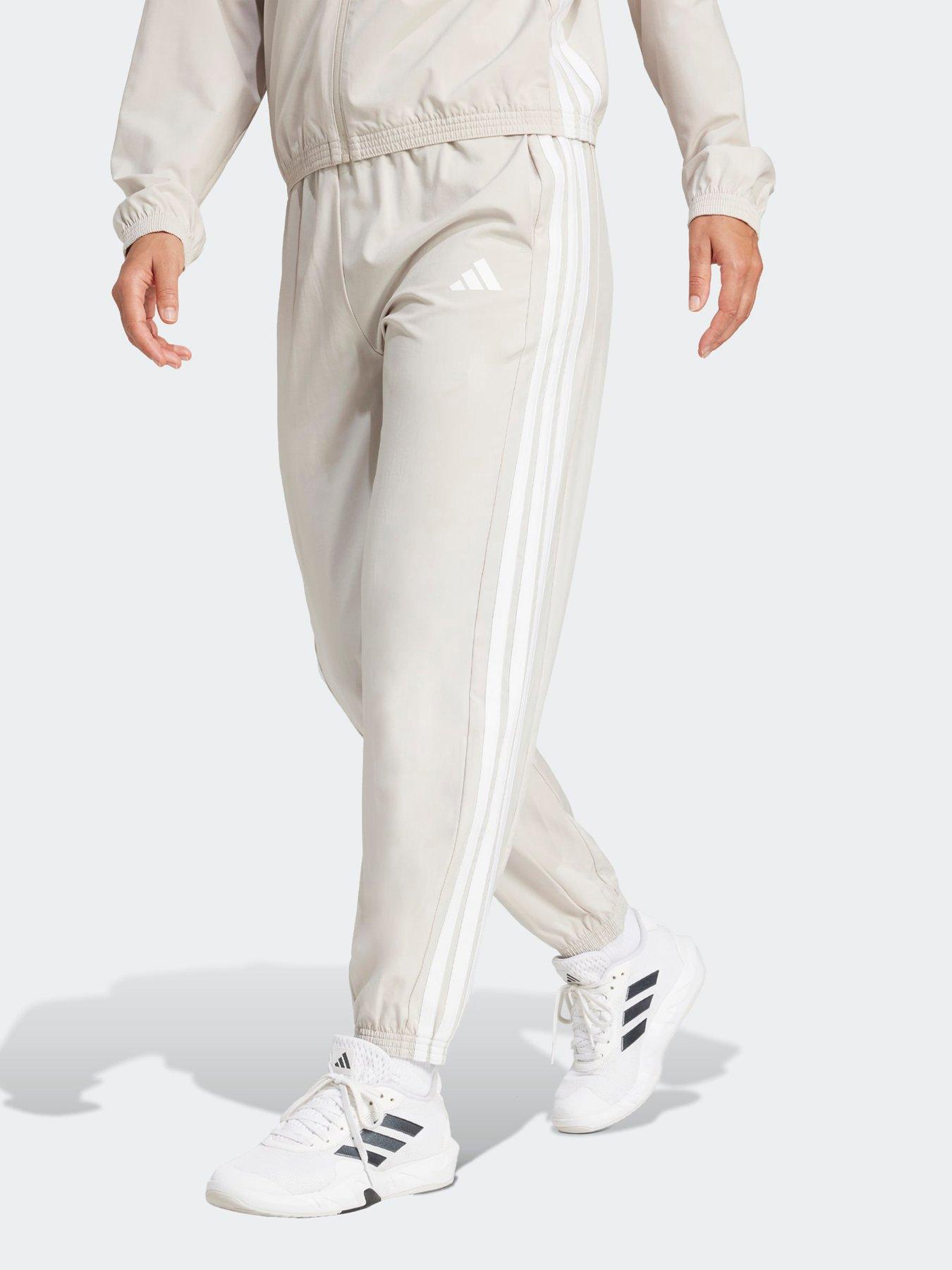 adidas Womens Training 3 Stripe Woven Joggers - Beige