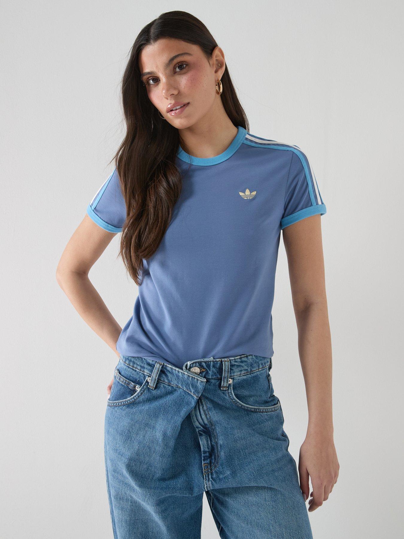 adidas Originals Women's 3 Stripes Slim T-Shirt  - Blue