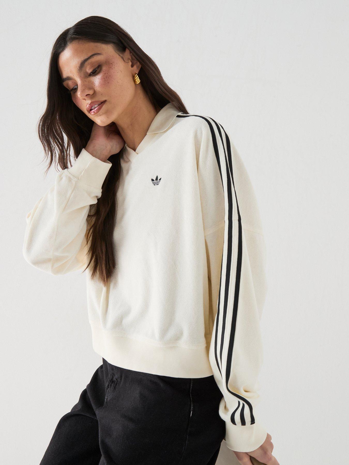 adidas Originals Women's Terry Towel V Neck Long Sleeves - White