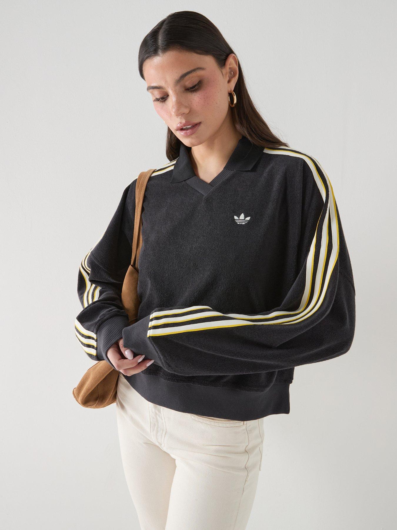 adidas Originals Women's Terry Towel V Neck Long Sleeves - Black
