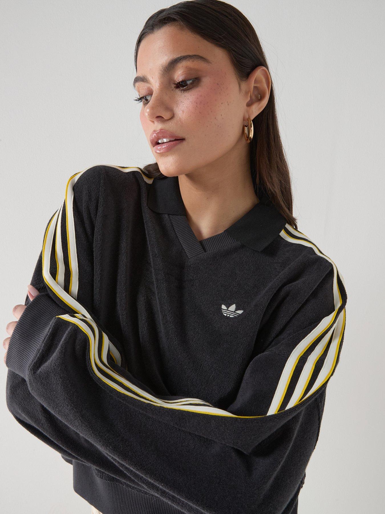 Image 4 of 6 of adidas Originals Women's Terry Towel V Neck Long Sleeves - Black