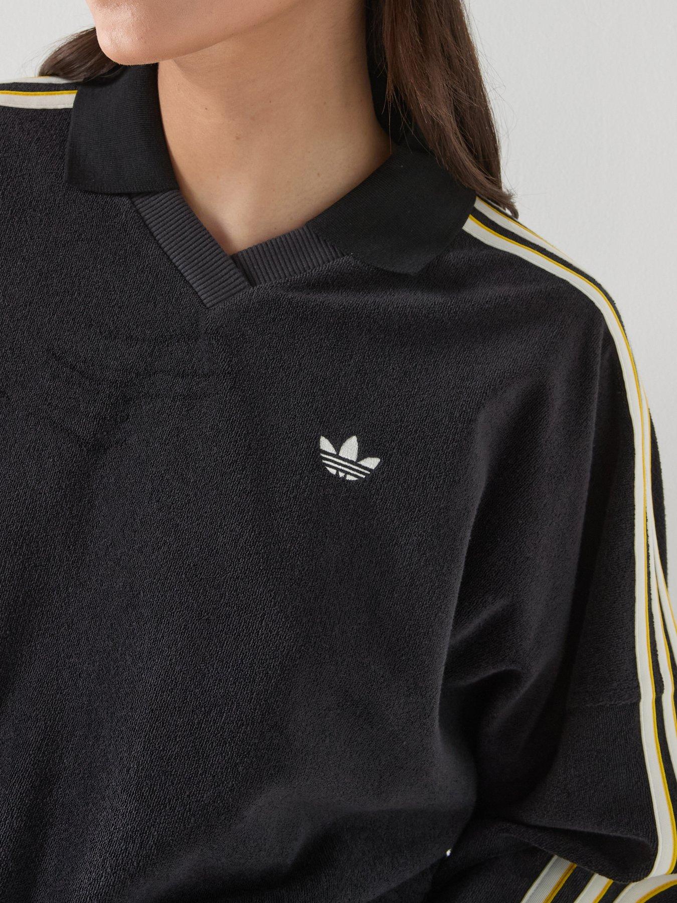 Image 5 of 6 of adidas Originals Women's Terry Towel V Neck Long Sleeves - Black