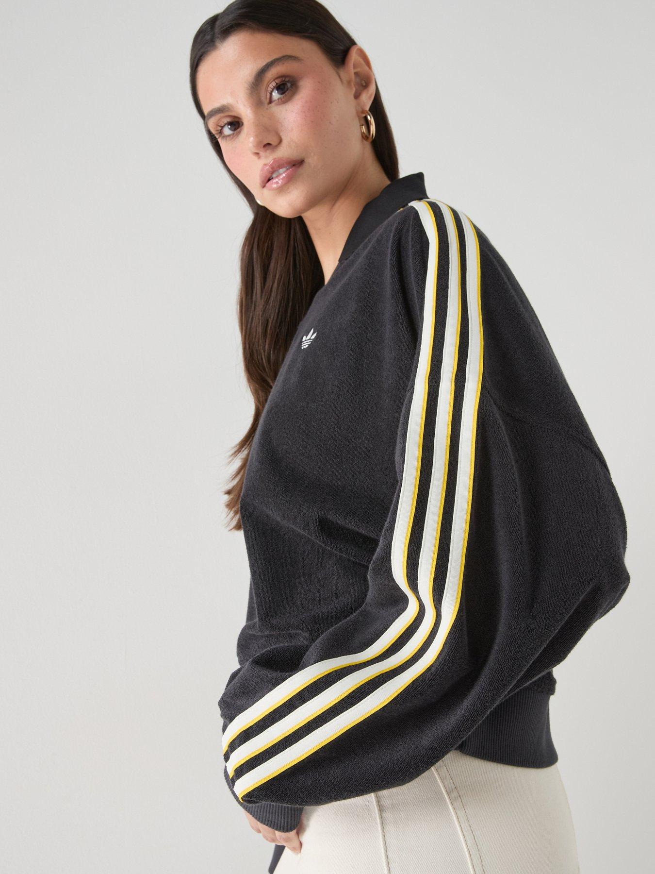 Image 6 of 6 of adidas Originals Women's Terry Towel V Neck Long Sleeves - Black