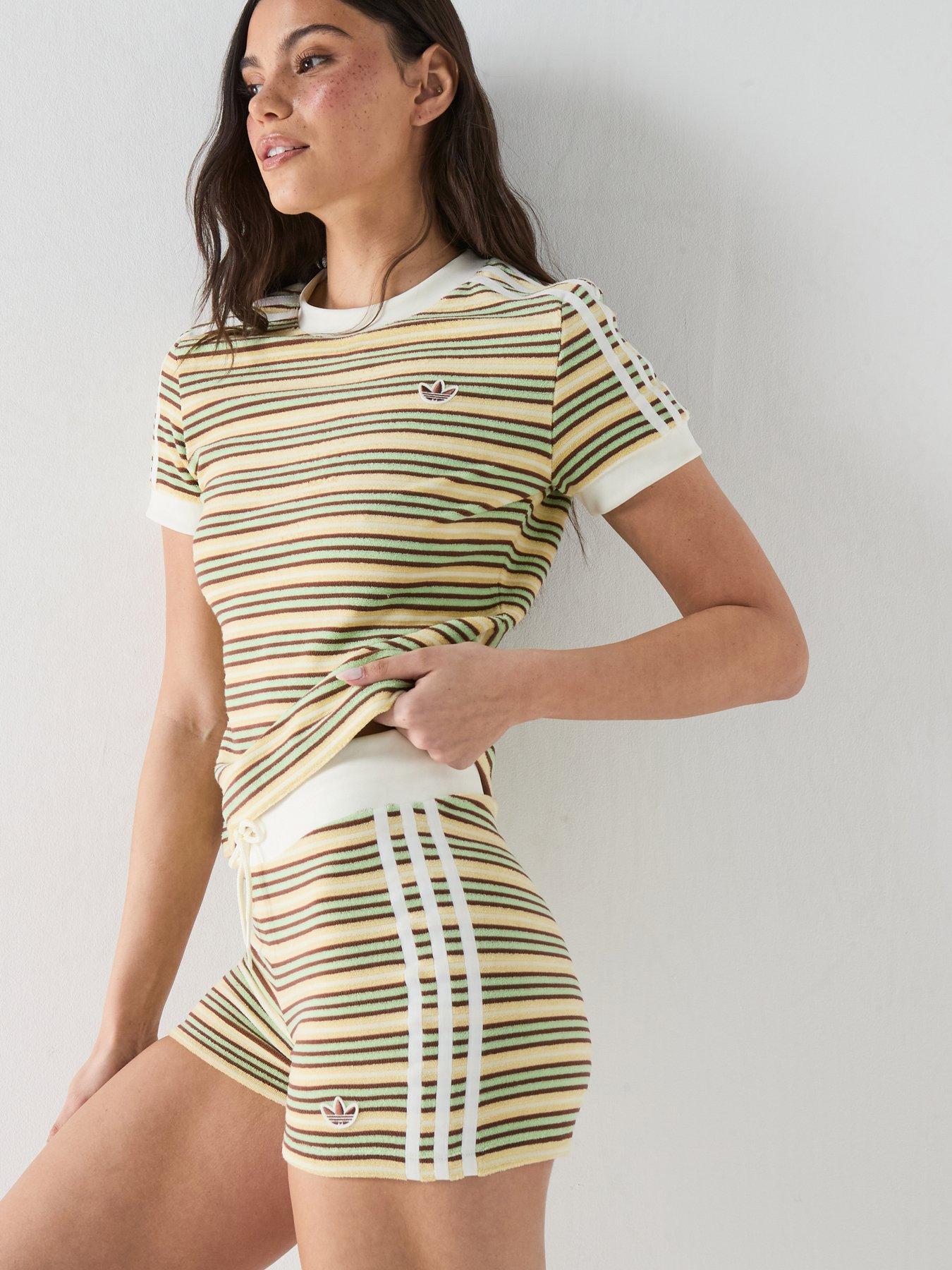 Image 1 of 6 of adidas Originals Summer Glow Striped Booty Shorts - Easy Yellow