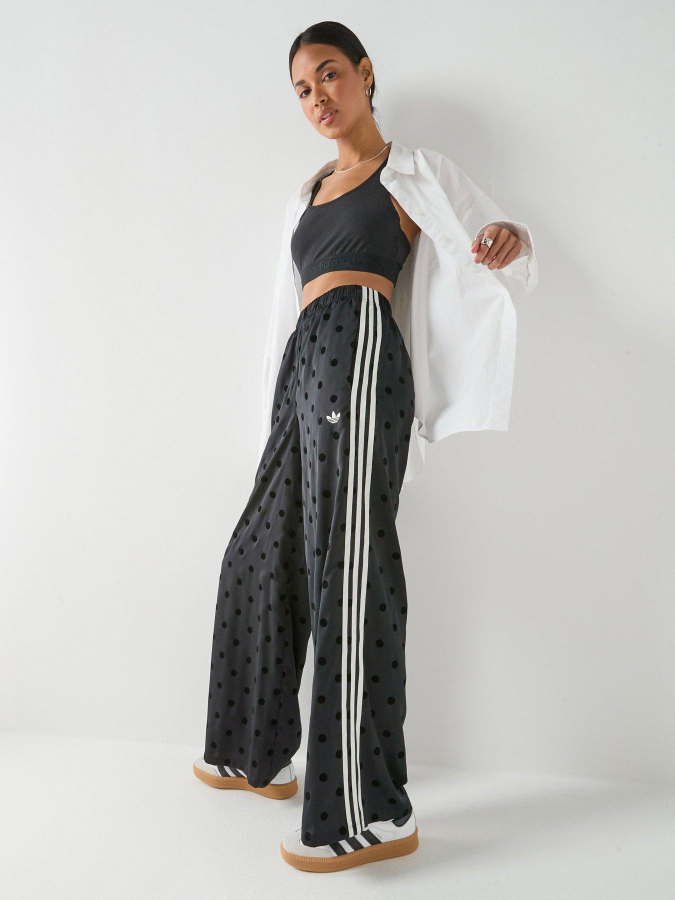 Image 1 of 6 of adidas Originals Womens Satin Polka Dot Wide Leg Pants - Black