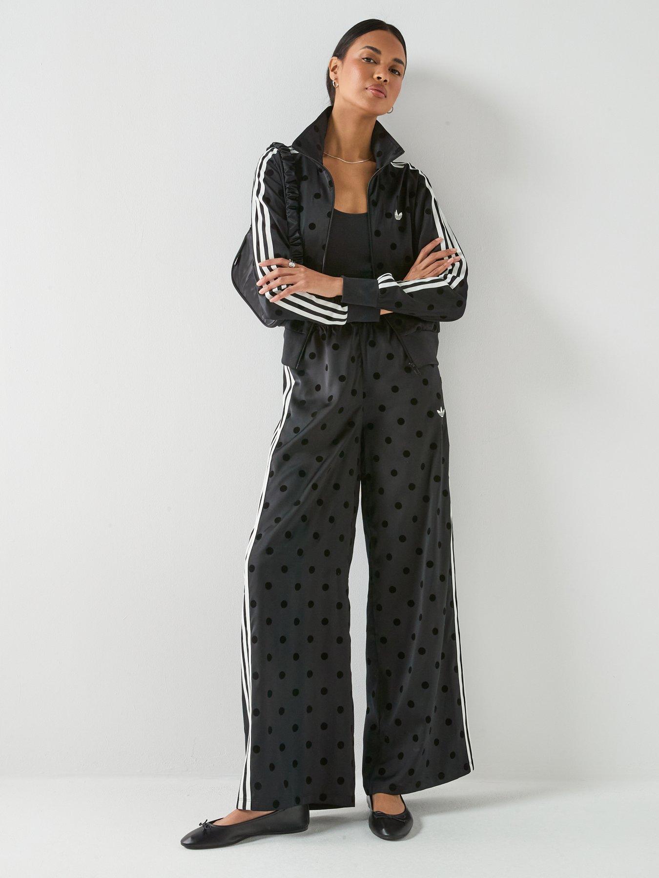 Image 3 of 6 of adidas Originals Womens Satin Polka Dot Wide Leg Pants - Black