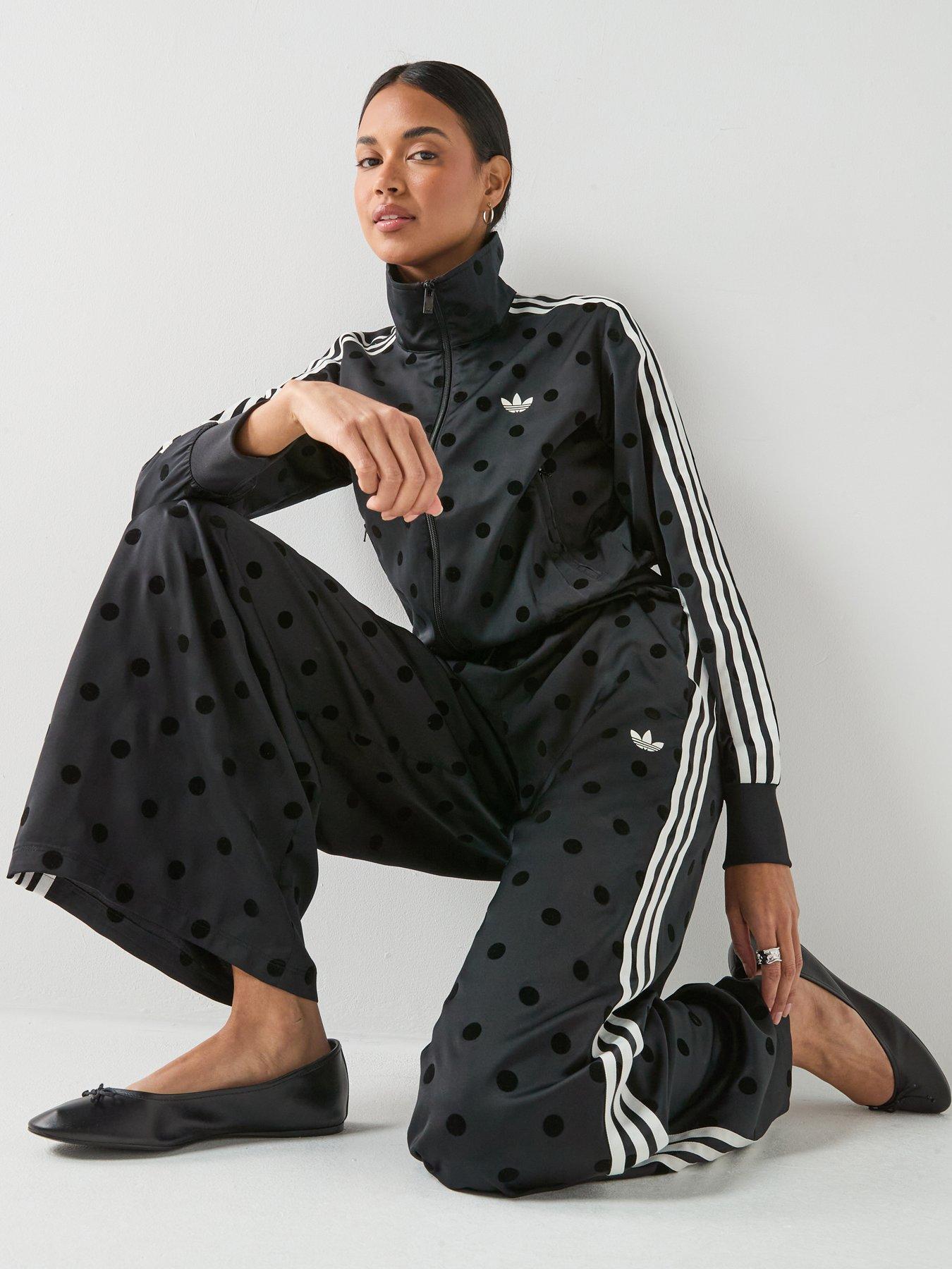 Image 4 of 6 of adidas Originals Womens Satin Polka Dot Wide Leg Pants - Black