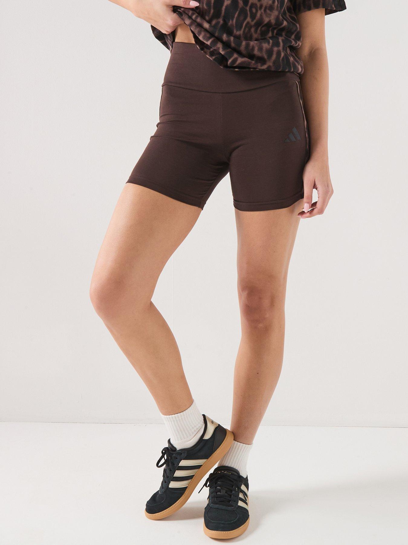 adidas Sportswear Women's Seasonal Essentials Leopard Print Biker Shorts With 3-Stripes - Brown