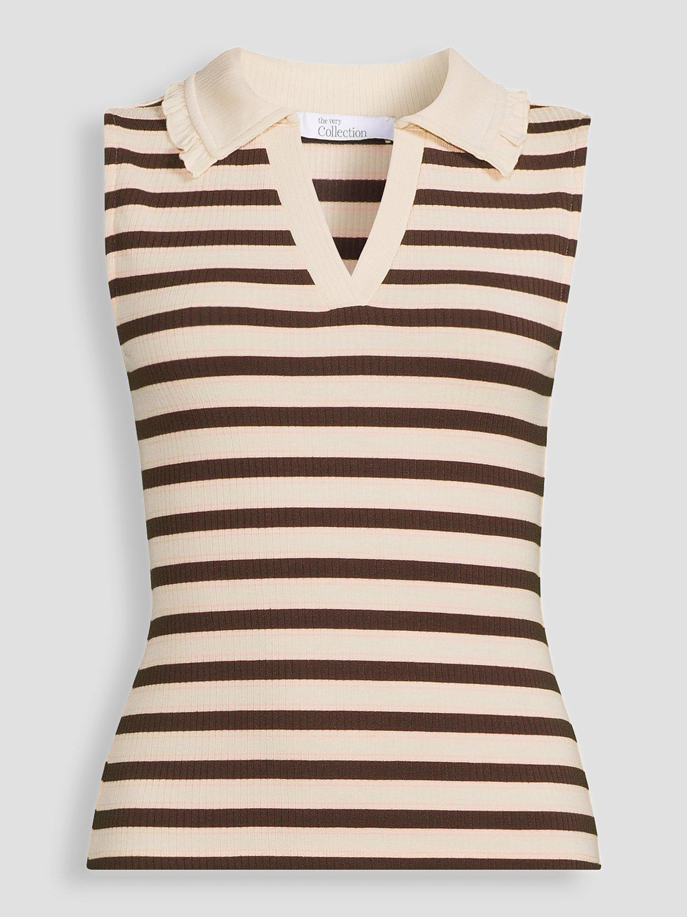 Image 7 of 7 of The Very Collection Stripe Frill Collar Top - Multi