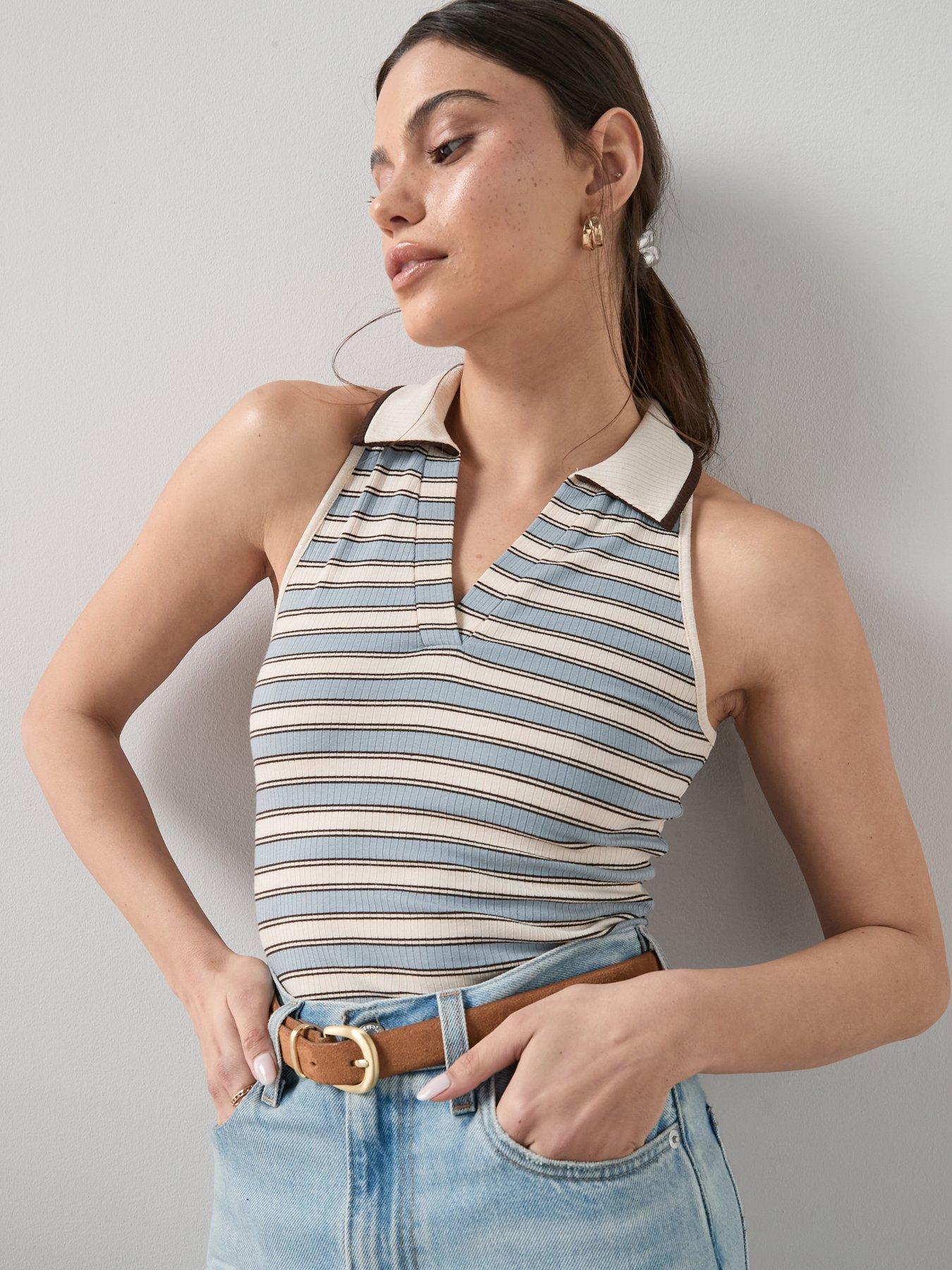 The Very Collection Stripe Collared Racer Top - Multi