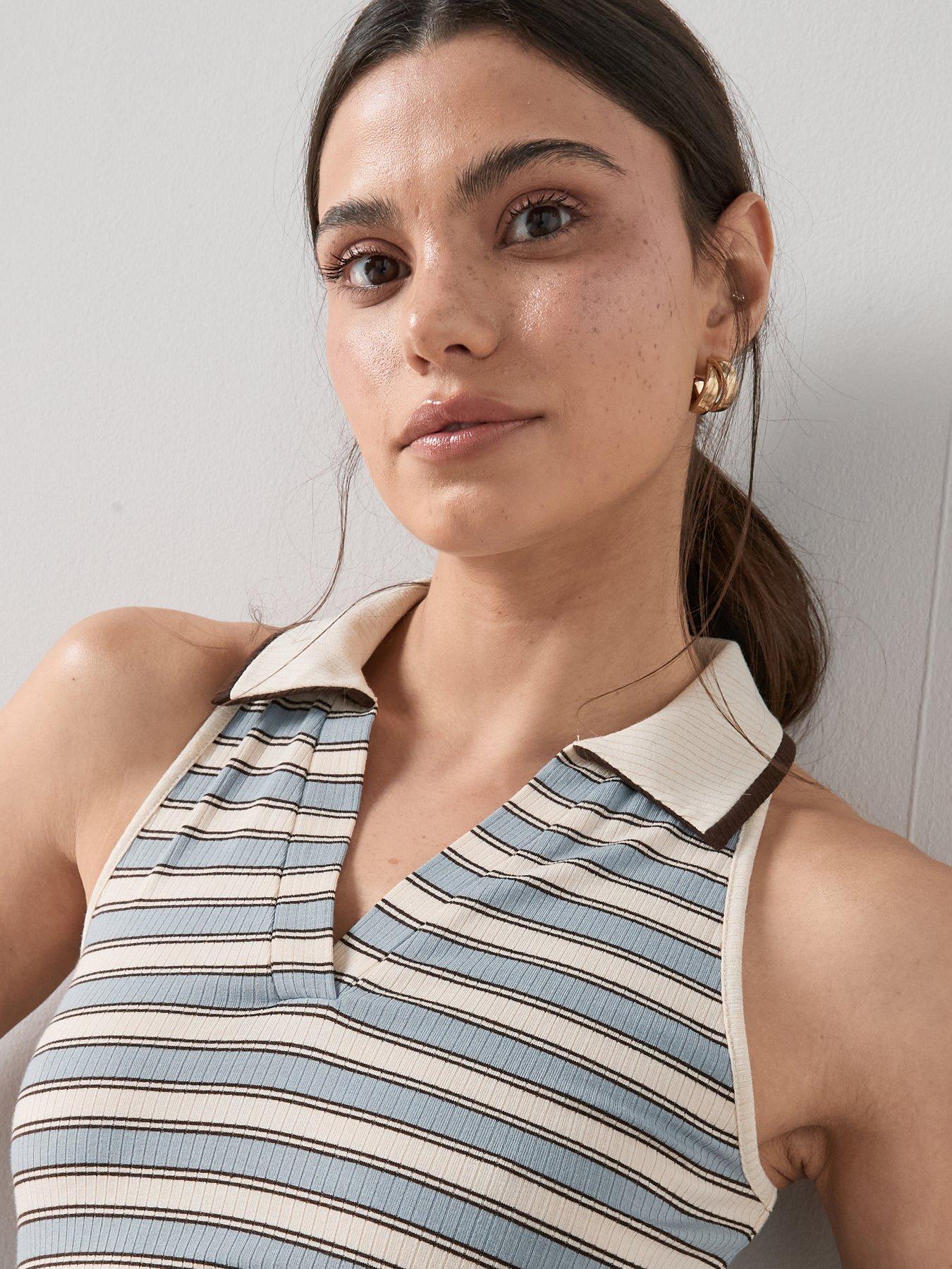 Image 4 of 6 of The Very Collection Stripe Collared Racer Top - Multi