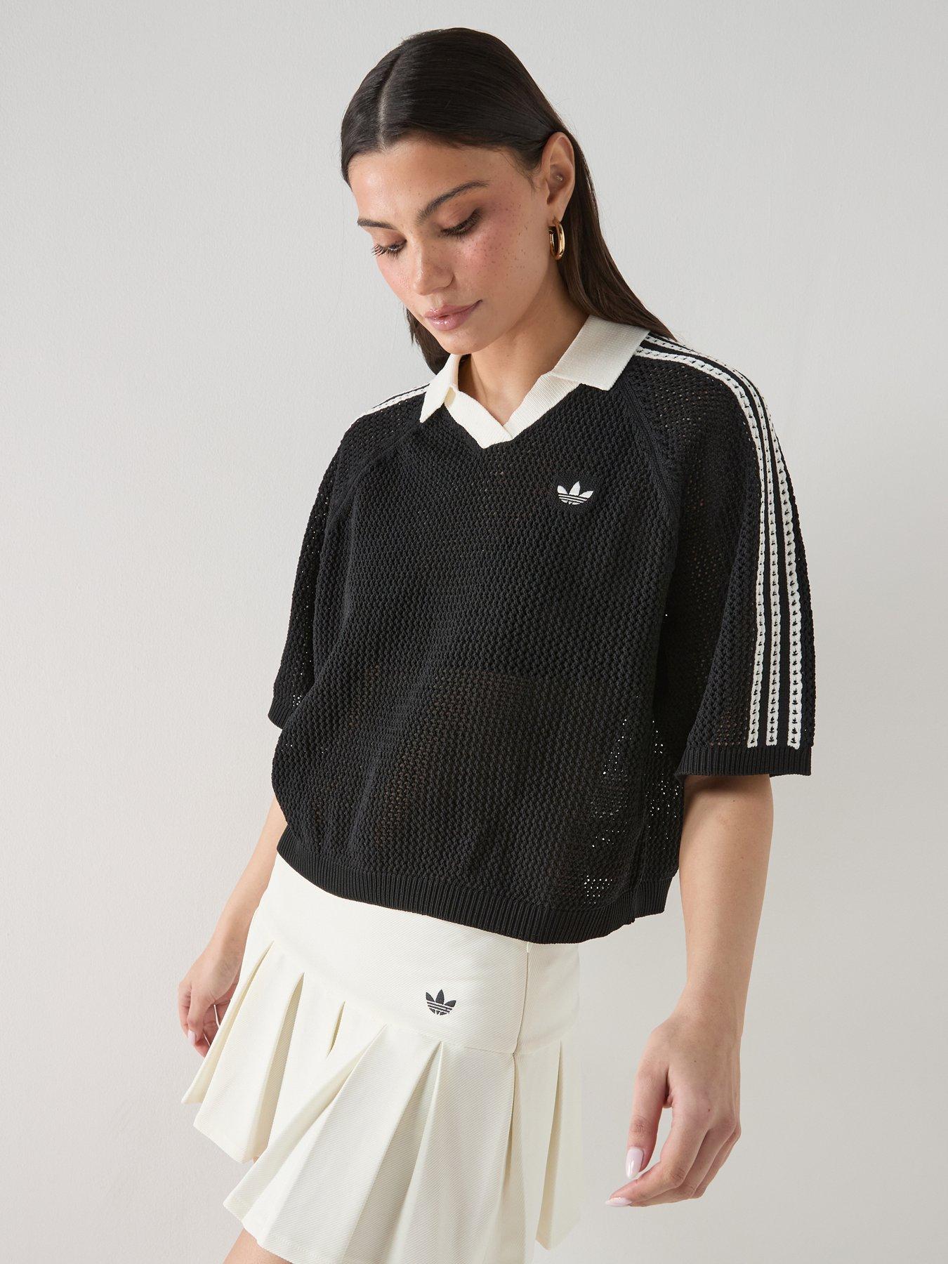 adidas Originals Women's Knitted Crochet Polo - Black
