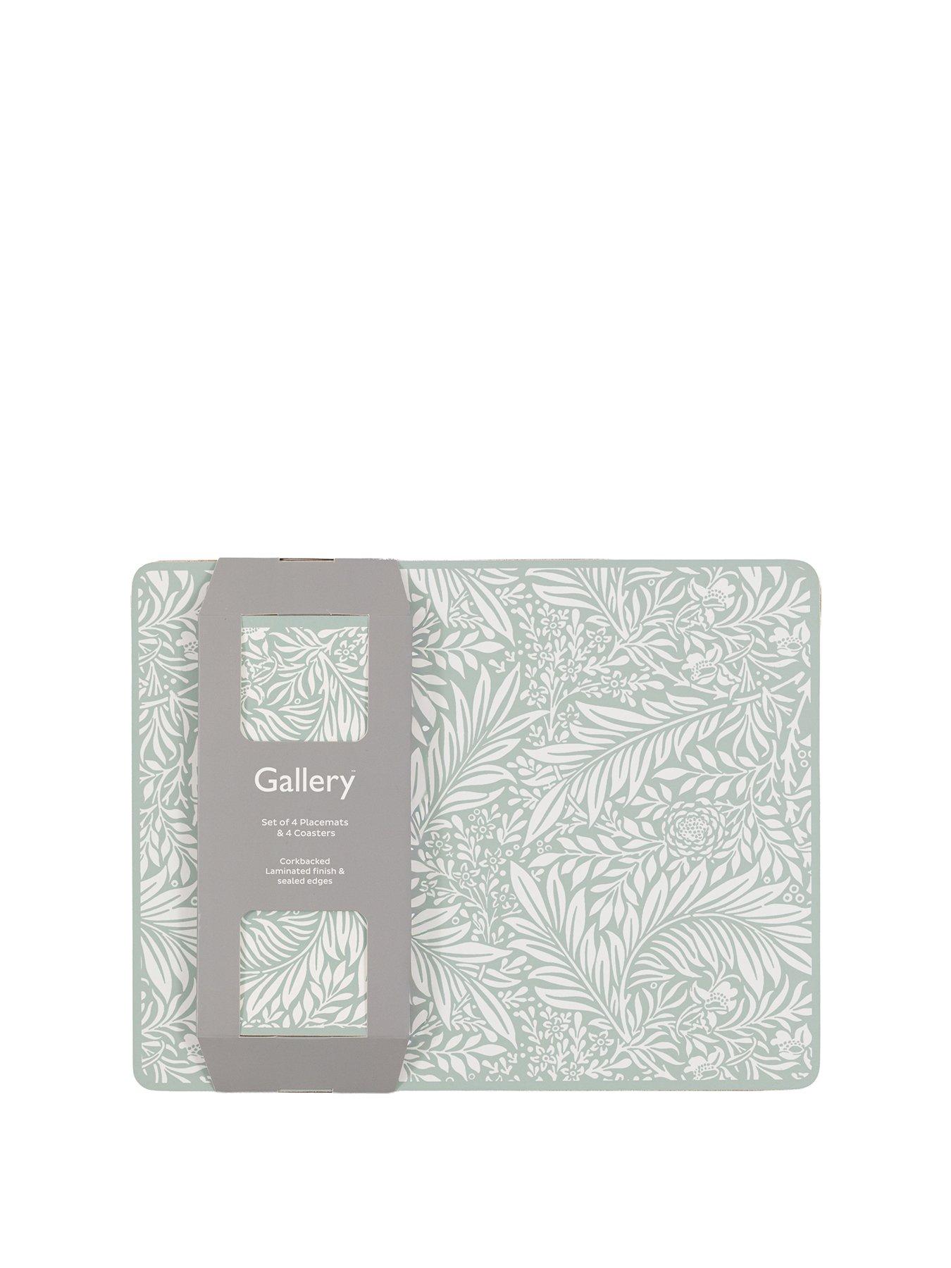 Gallery Direct Farmhouse Blue Leaf Placemat  &  Coaster Set