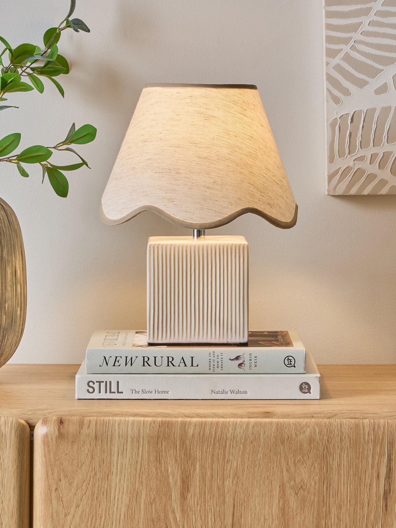 The Very Collection Ribbed Cube Table Lamp With Scalloped Shade
