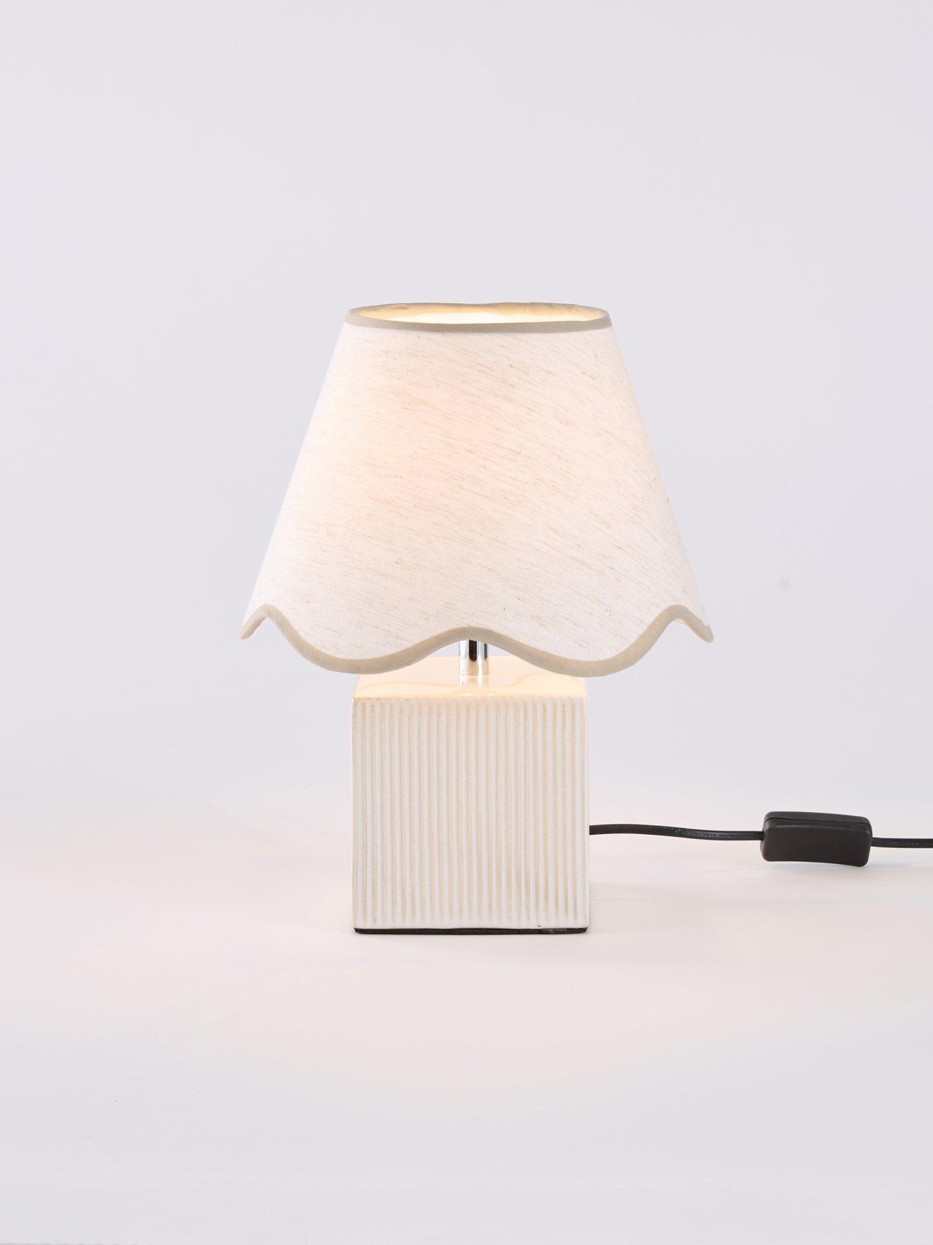 Image 3 of 8 of The Very Collection Ribbed Cube Table Lamp With Scalloped Shade