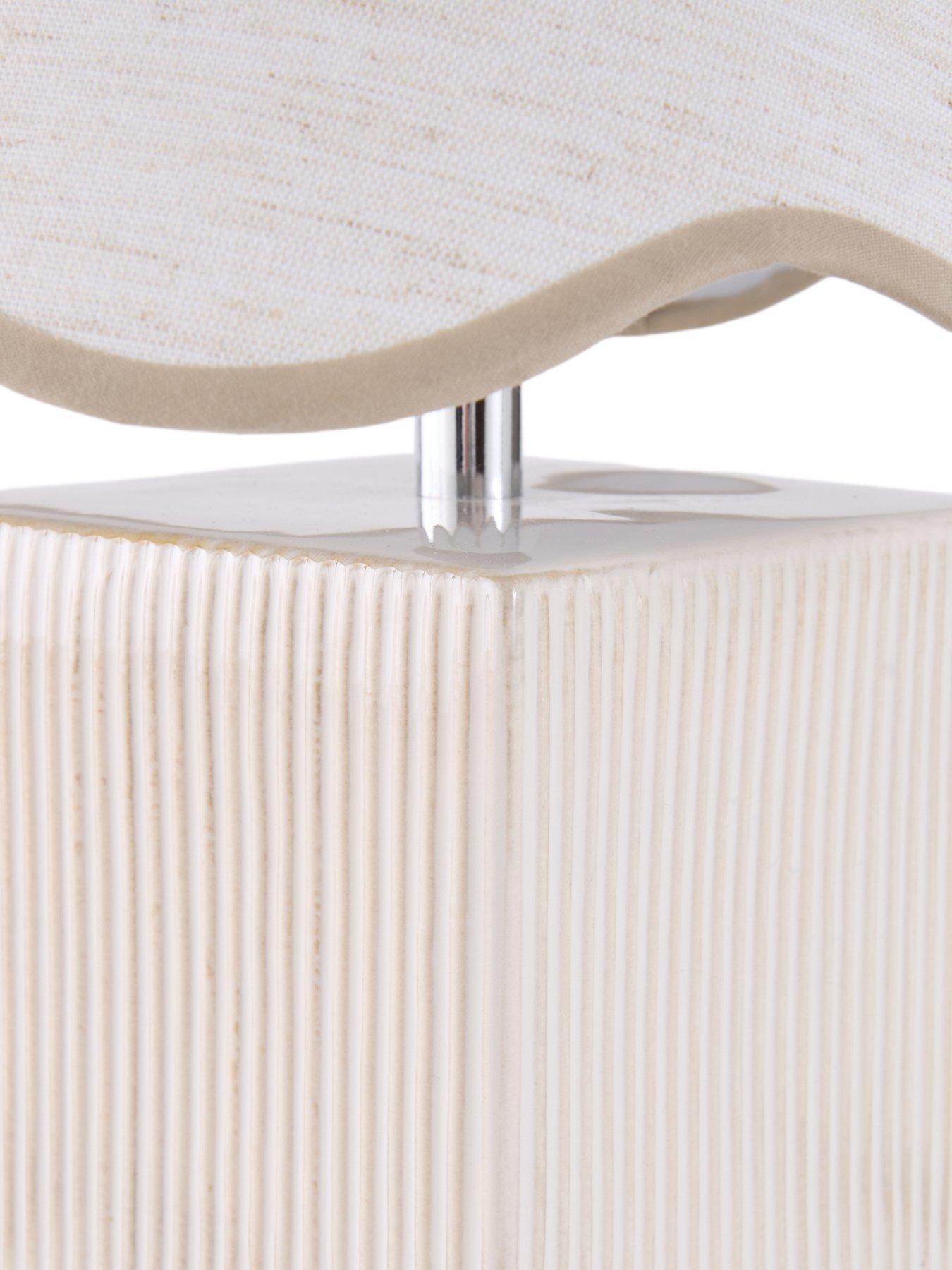 Image 4 of 8 of The Very Collection Ribbed Cube Table Lamp With Scalloped Shade