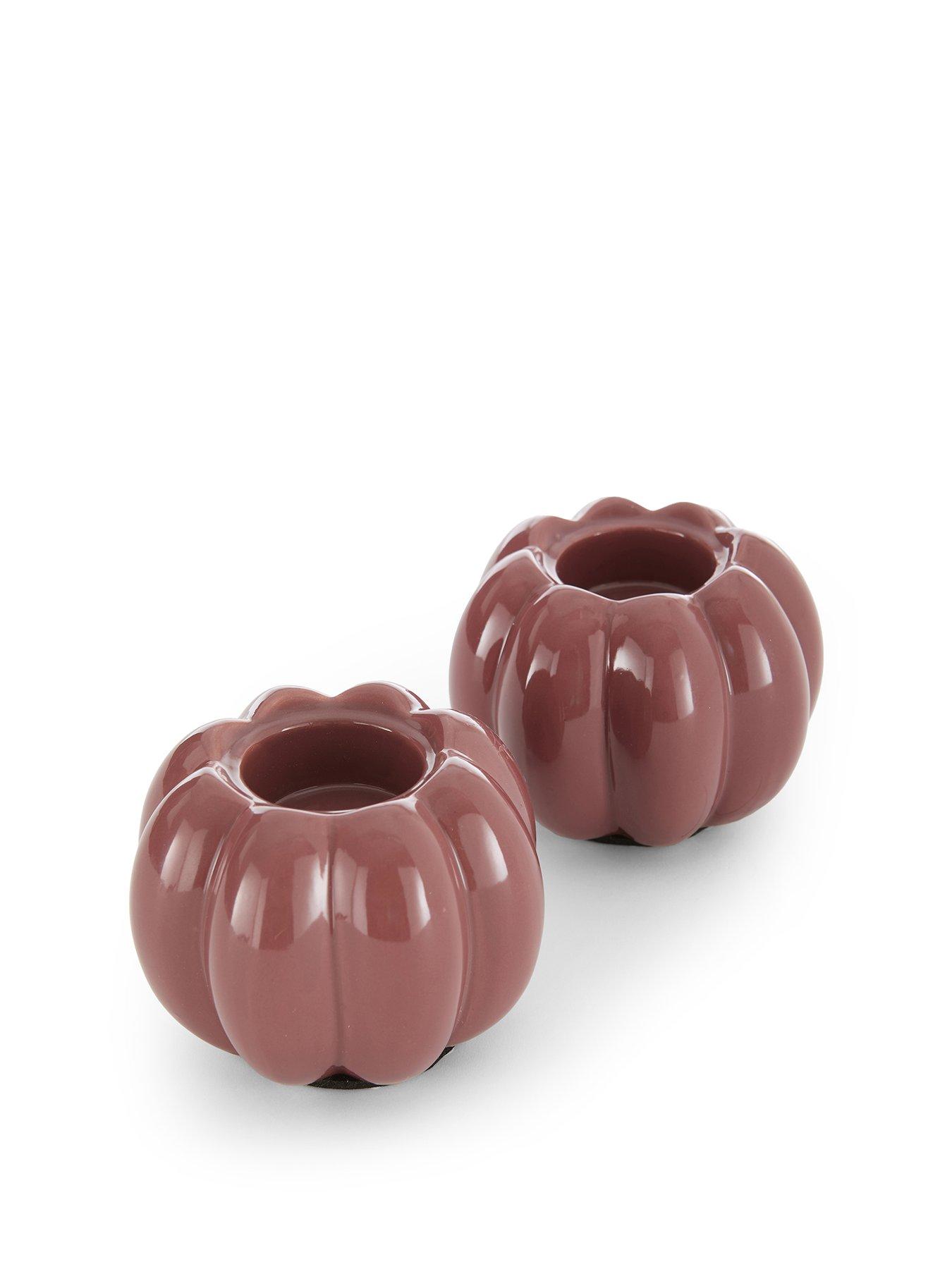 Image 2 of 5 of The Very Collection Set Of 2 Pumpkin Ceramic Tealight Candle Holder Red