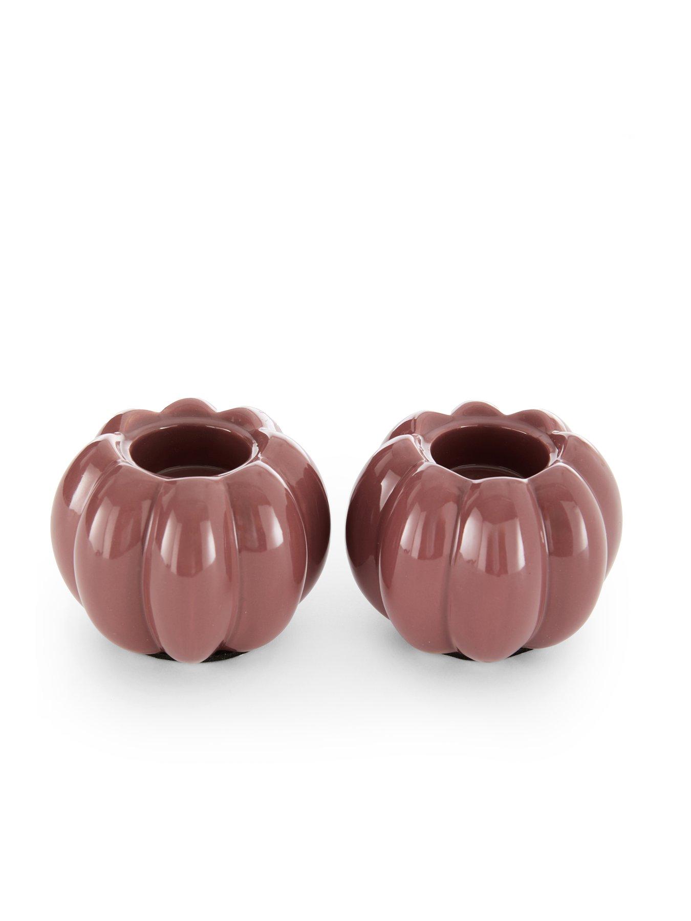Image 3 of 5 of The Very Collection Set Of 2 Pumpkin Ceramic Tealight Candle Holder Red