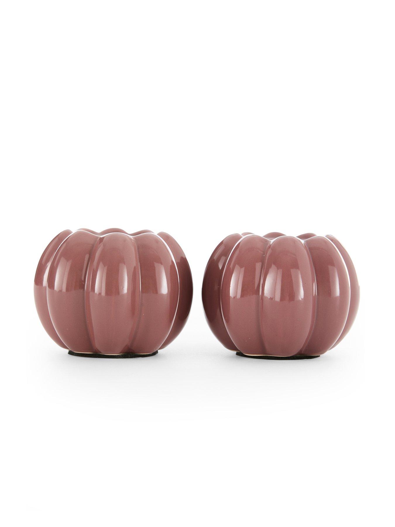 Image 5 of 5 of The Very Collection Set Of 2 Pumpkin Ceramic Tealight Candle Holder Red
