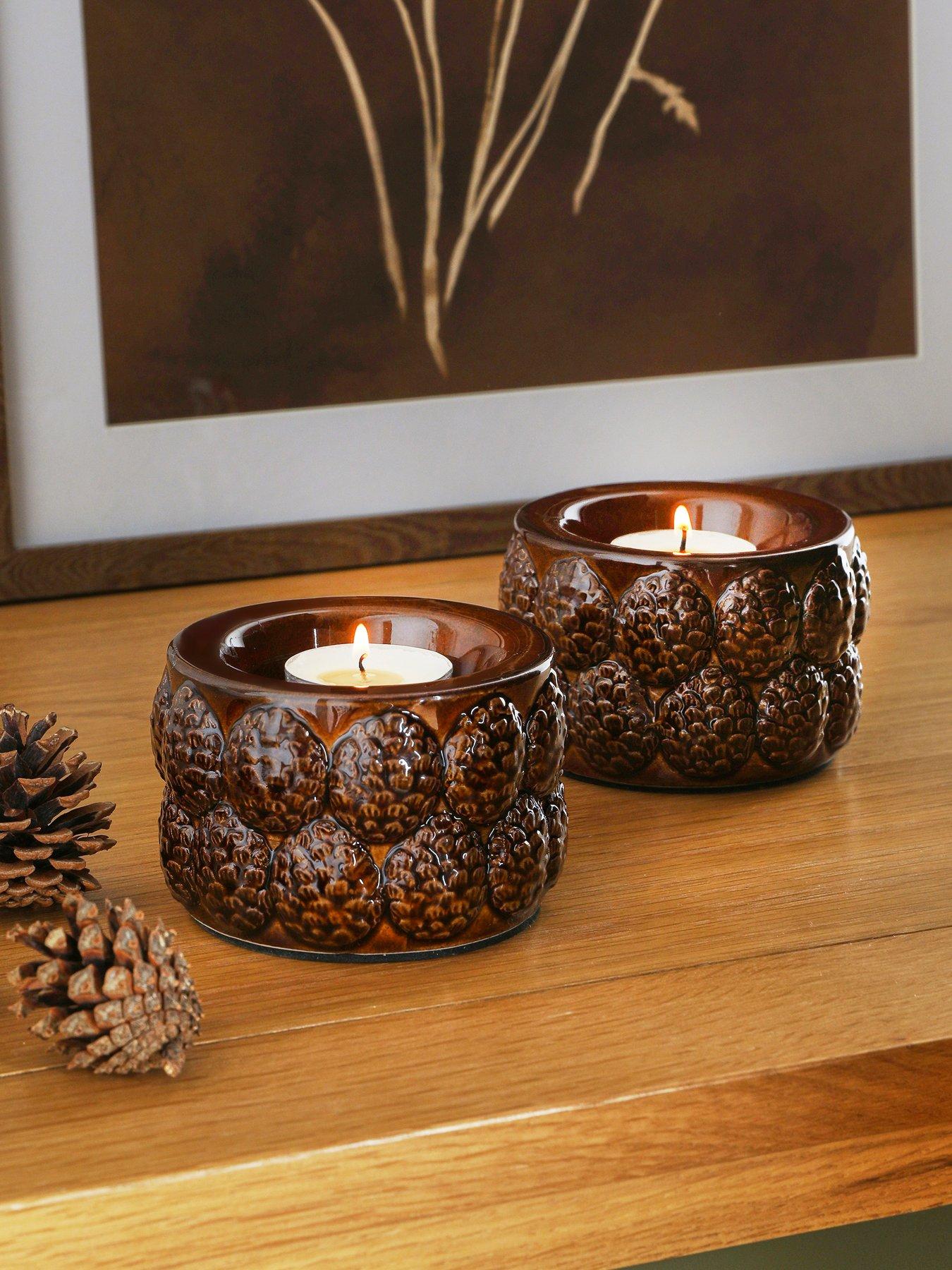 Image 1 of 7 of The Very Collection Tealight Candle Holder With Pinecone Detail