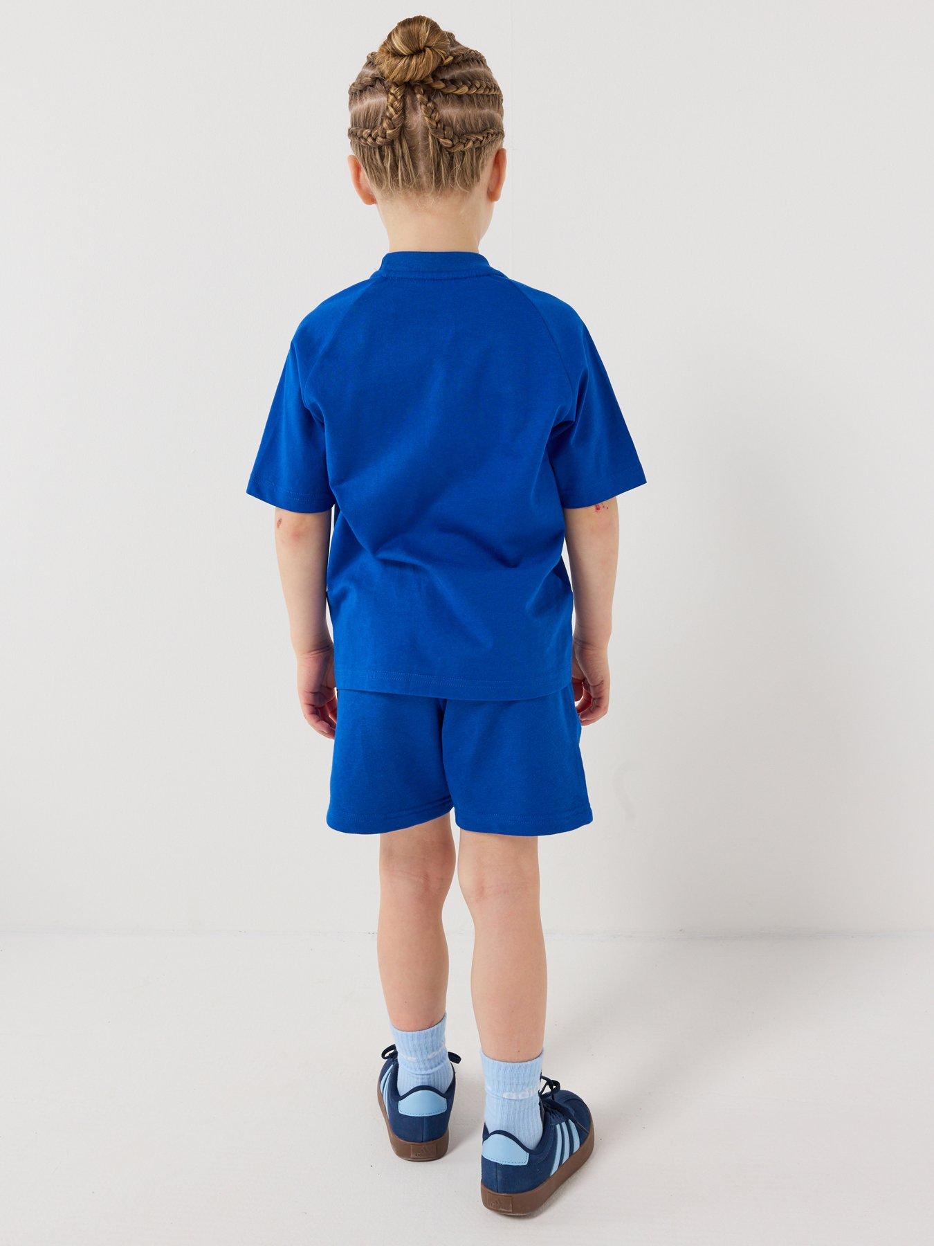 Image 2 of 6 of adidas Originals Kids Unisex Trefoil Loose Shorts and T-Shirt Set - Blue