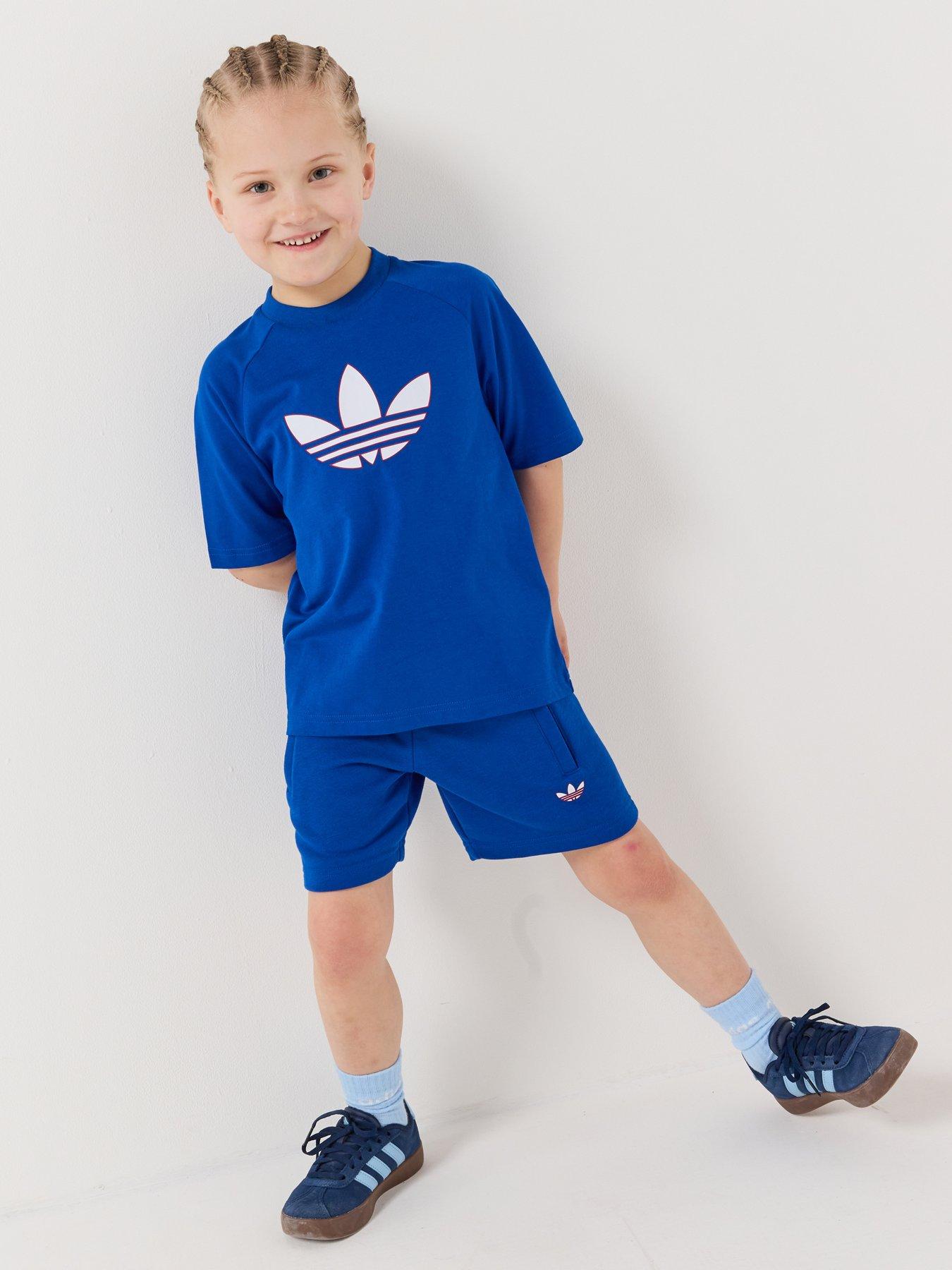 Image 3 of 6 of adidas Originals Kids Unisex Trefoil Loose Shorts and T-Shirt Set - Blue