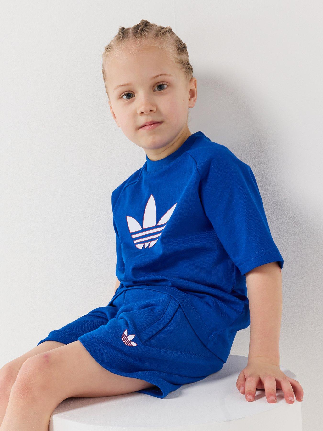 Image 4 of 6 of adidas Originals Kids Unisex Trefoil Loose Shorts and T-Shirt Set - Blue
