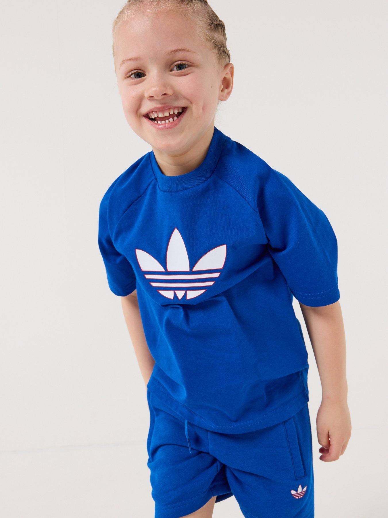 Image 5 of 6 of adidas Originals Kids Unisex Trefoil Loose Shorts and T-Shirt Set - Blue