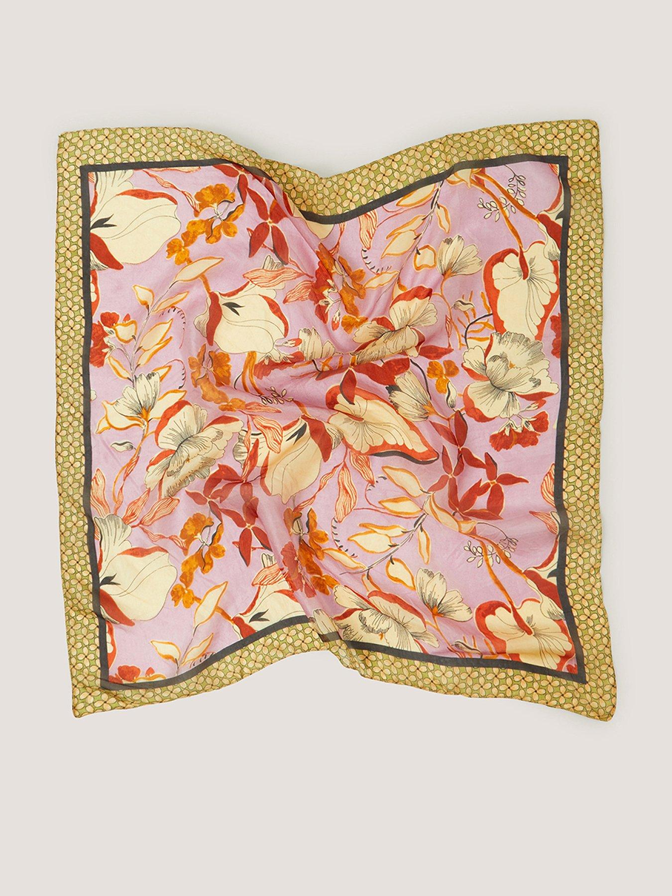 Image 1 of 2 of Monsoon Isabella Square Silk Scarf - Pink