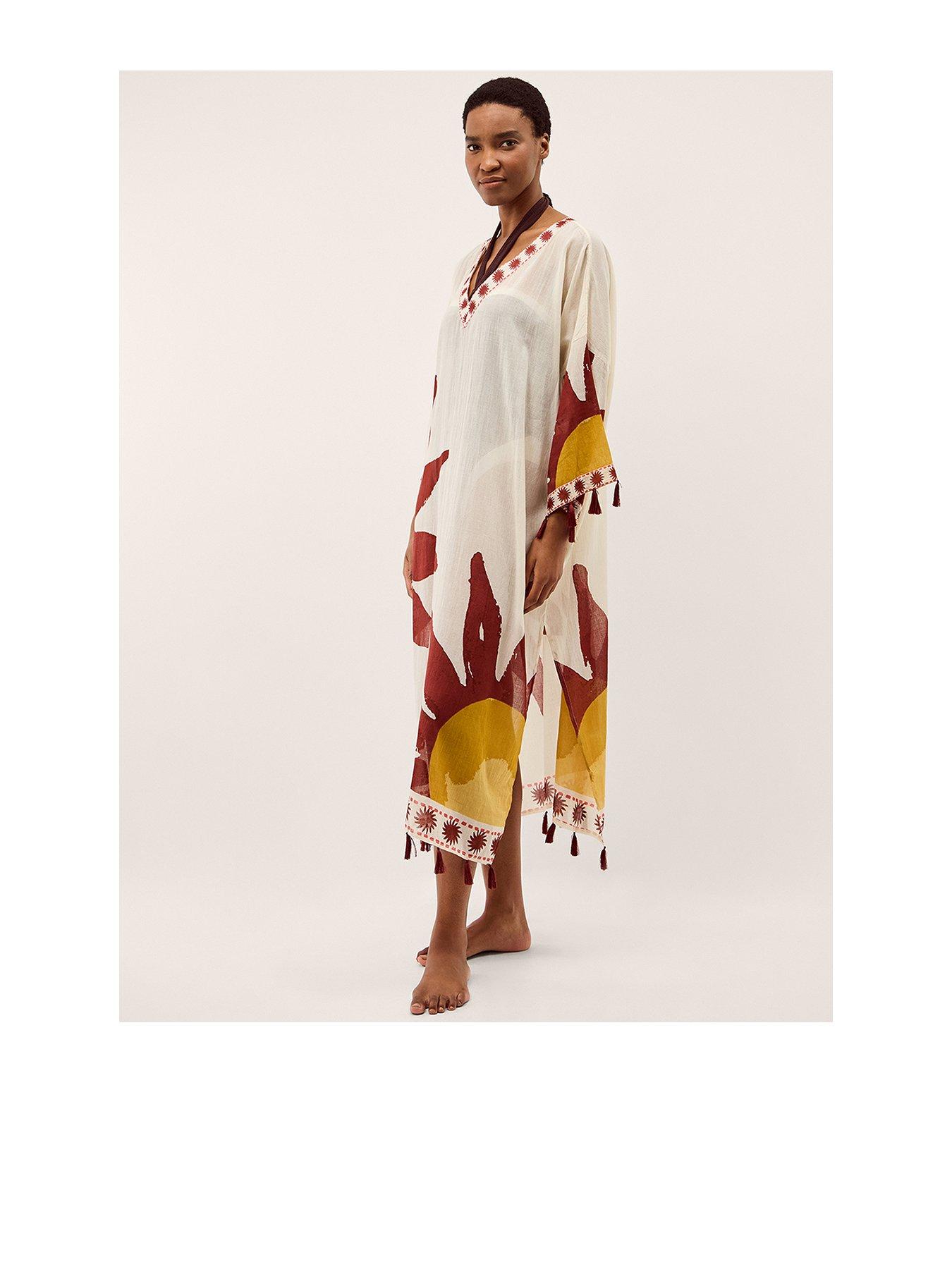 Image 1 of 3 of Monsoon Anissa Sun Print Midi Kaftan - Cream