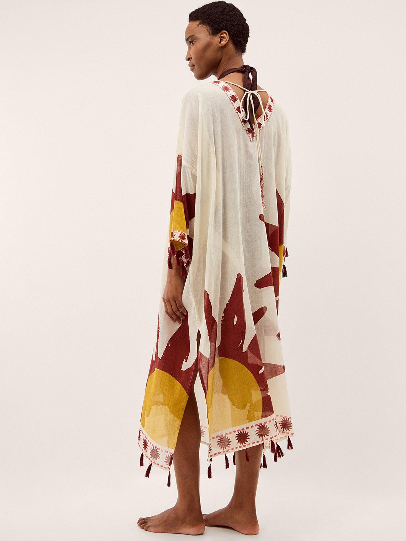 Image 2 of 3 of Monsoon Anissa Sun Print Midi Kaftan - Cream