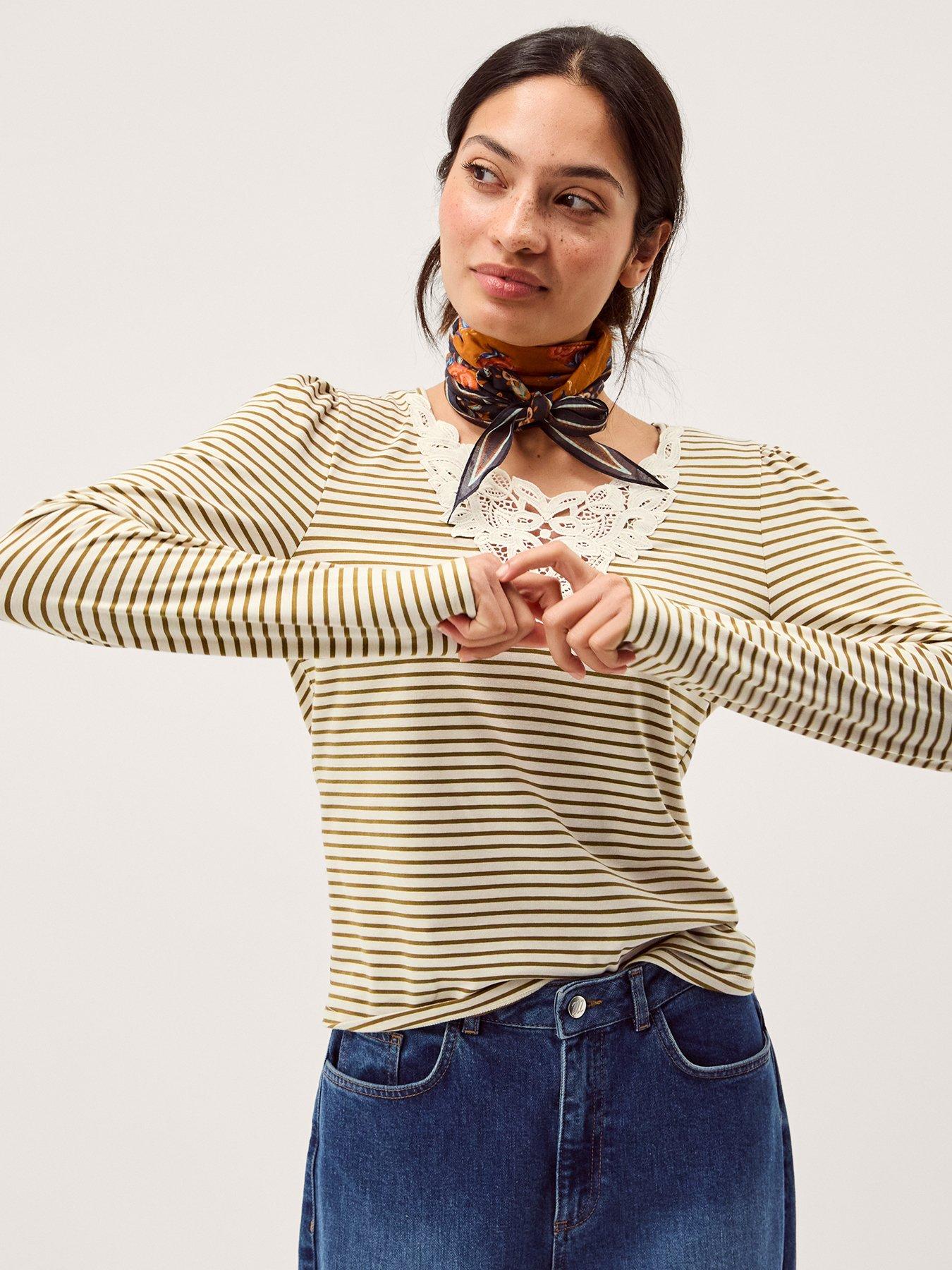 Monsoon Lauren Lace Jersey Stripe - Cream
