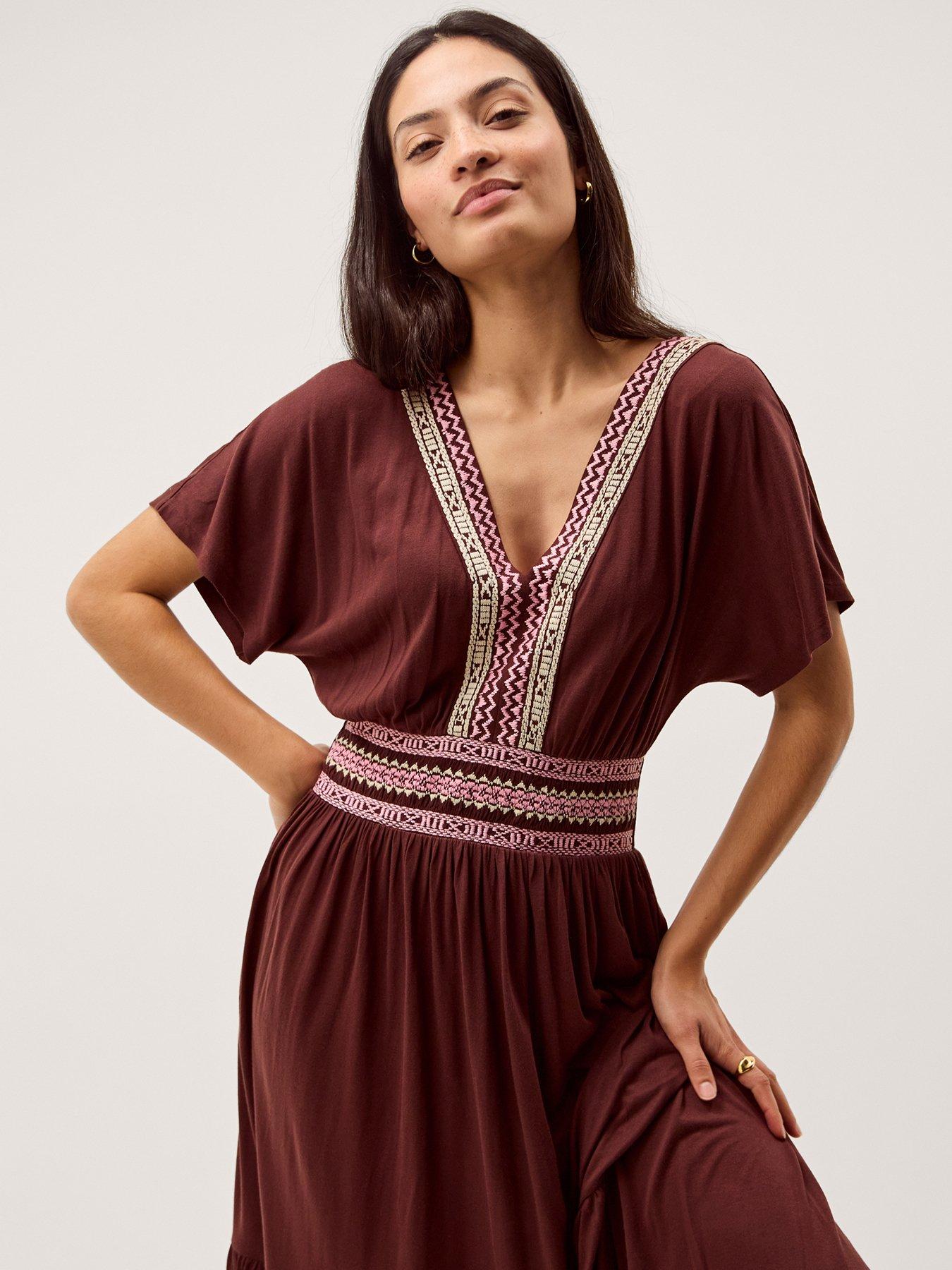 Image 3 of 4 of Monsoon Jacqueline Midi Dress - Brown