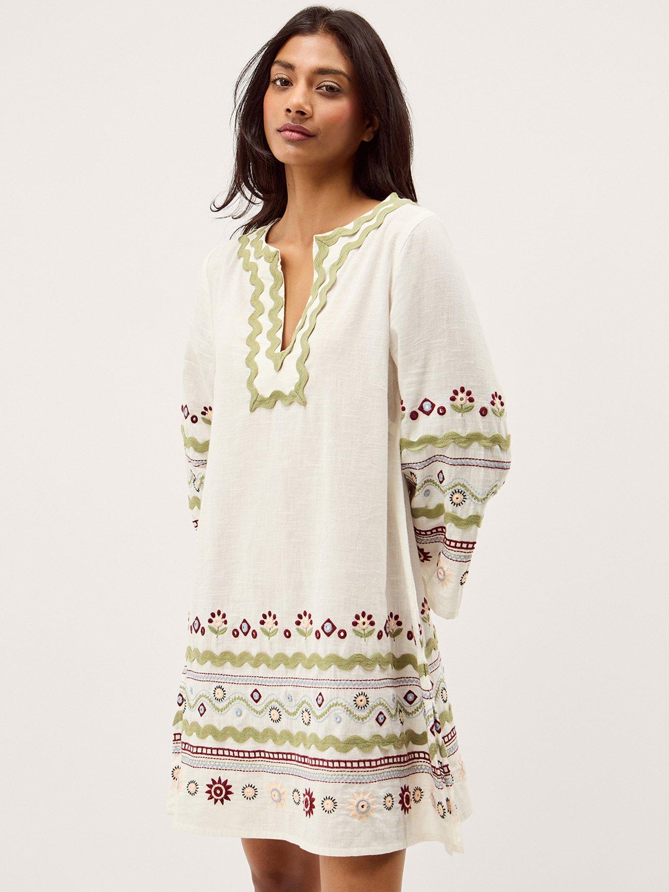 Monsoon Bria Embroidered Mini Tunic Dress - Cream