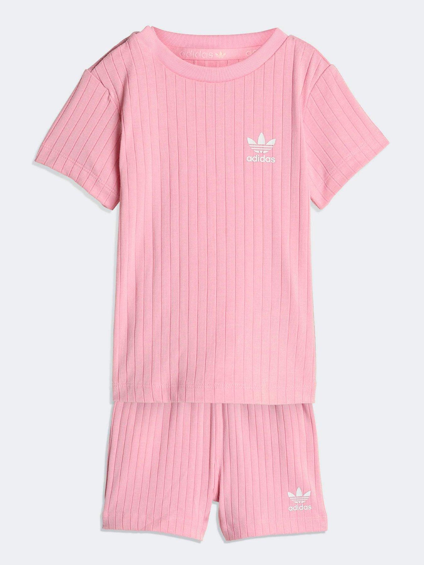adidas Originals Infant Unisex Regular Wide Rib Short T-Shirt Set - Pink