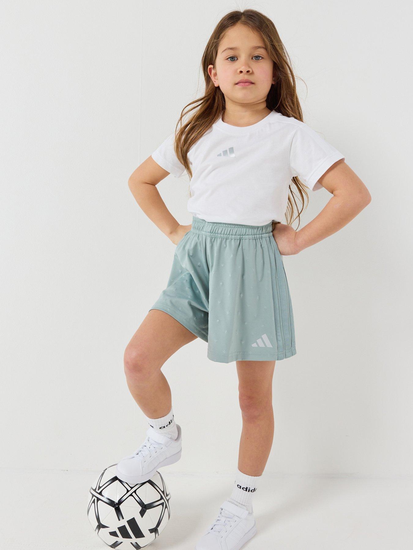 Image 1 of 6 of adidas Sportswear Kids Girls Seasonals Glam Short Set - White