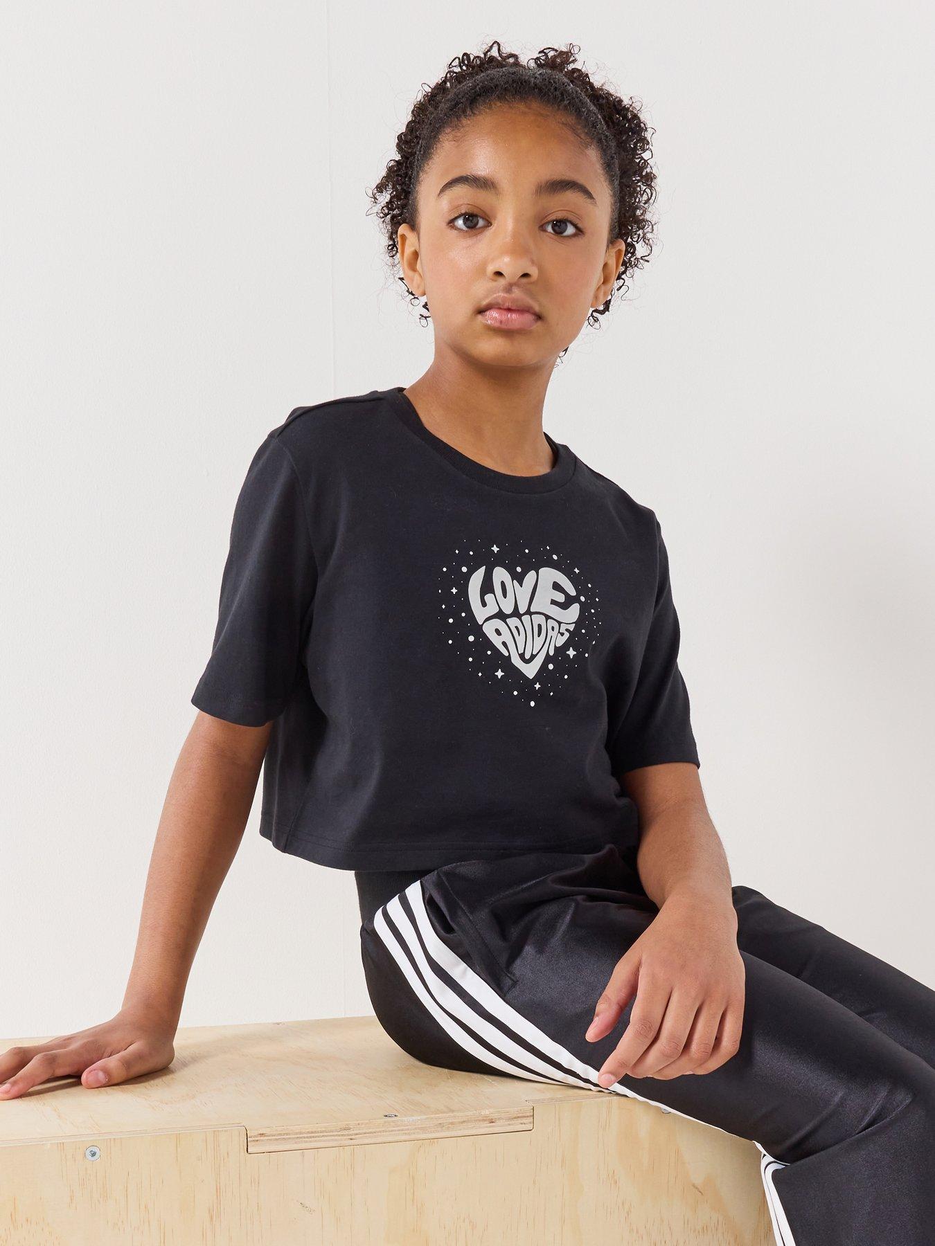 adidas Sportswear Junior Girls Everyday Glam Cropped Graphic T-Shirt Junior - Black