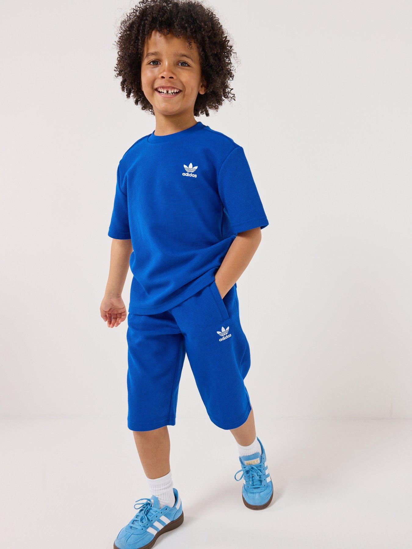 adidas Originals Kids Unisex Loose Waffle Short T-Shirt Set - Blue