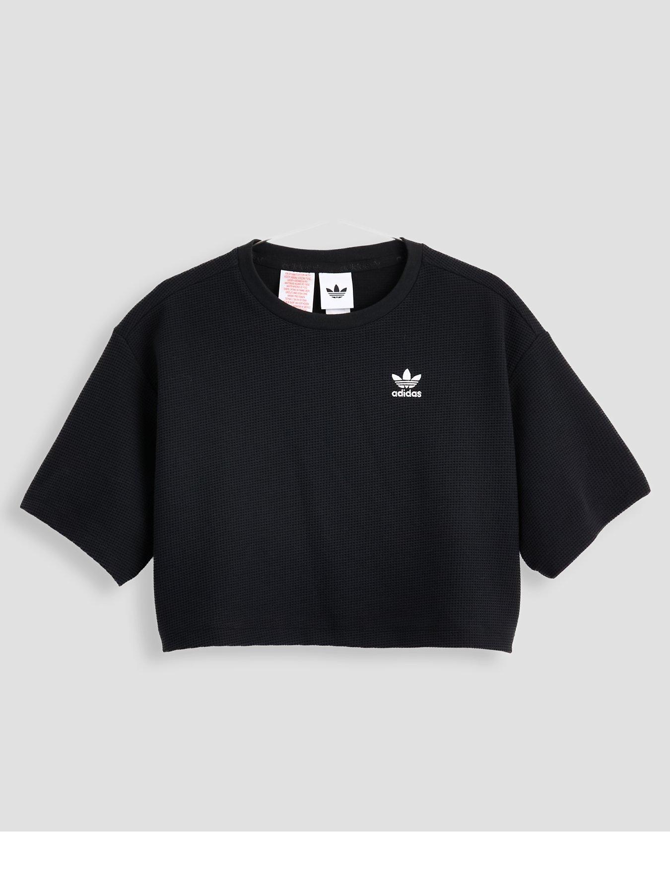 adidas Originals Junior Unisex Cropped Waffle T-Shirt - Black