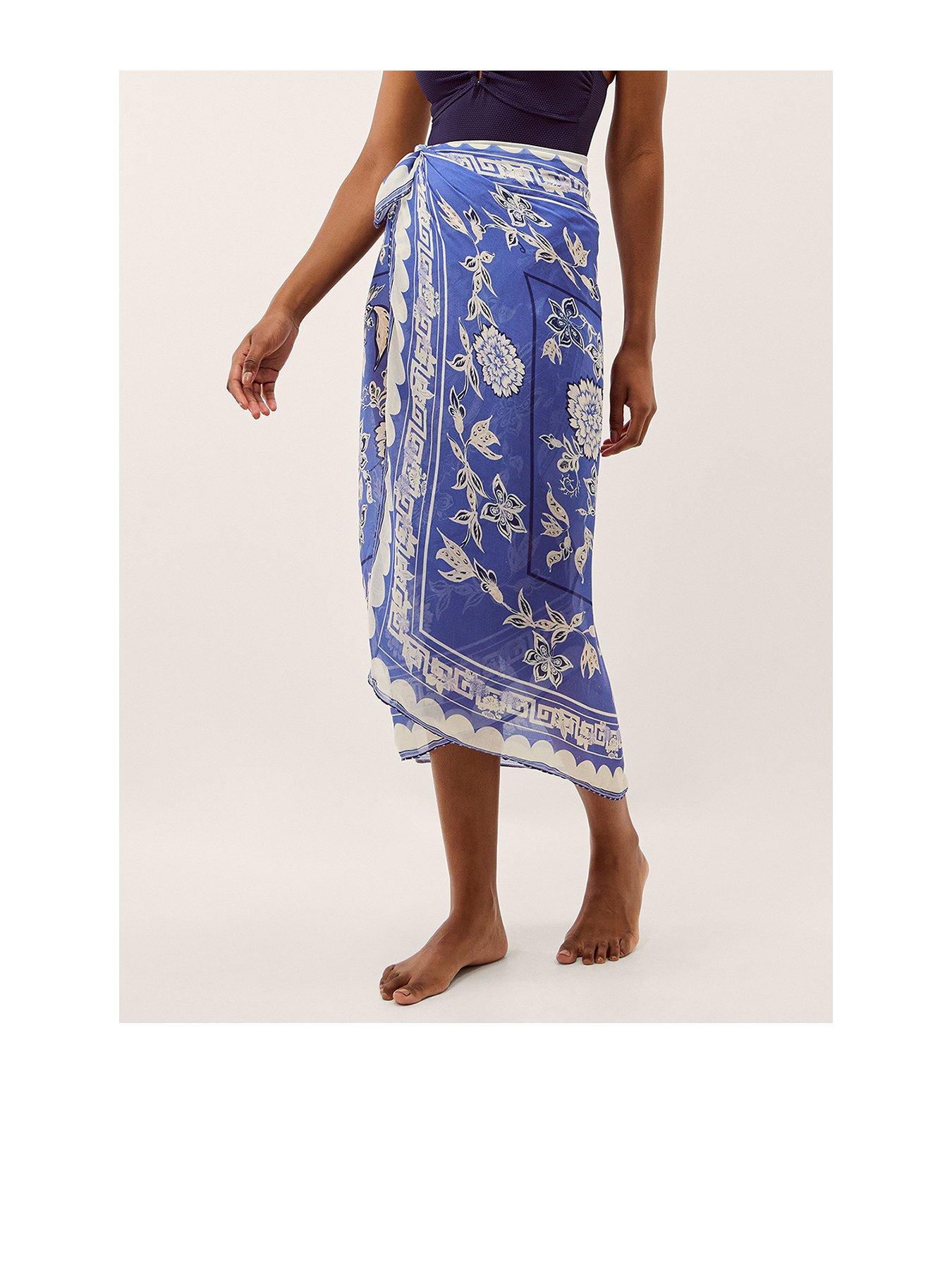 Image 1 of 4 of Monsoon Gloria Floral Print Sarong - Blue
