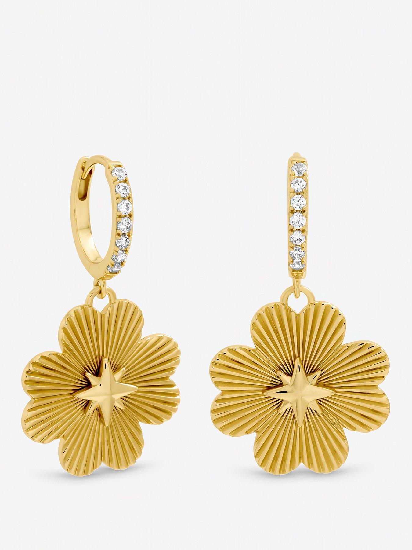 Image 1 of 3 of Inicio Gold Plated Diamond Cut Clover Earrings - Gift Pouch