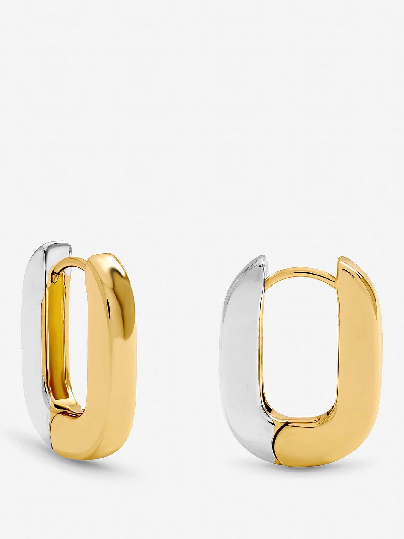  image of inicio-two-tone-rectangular-hoop-earrings-gift-pouch