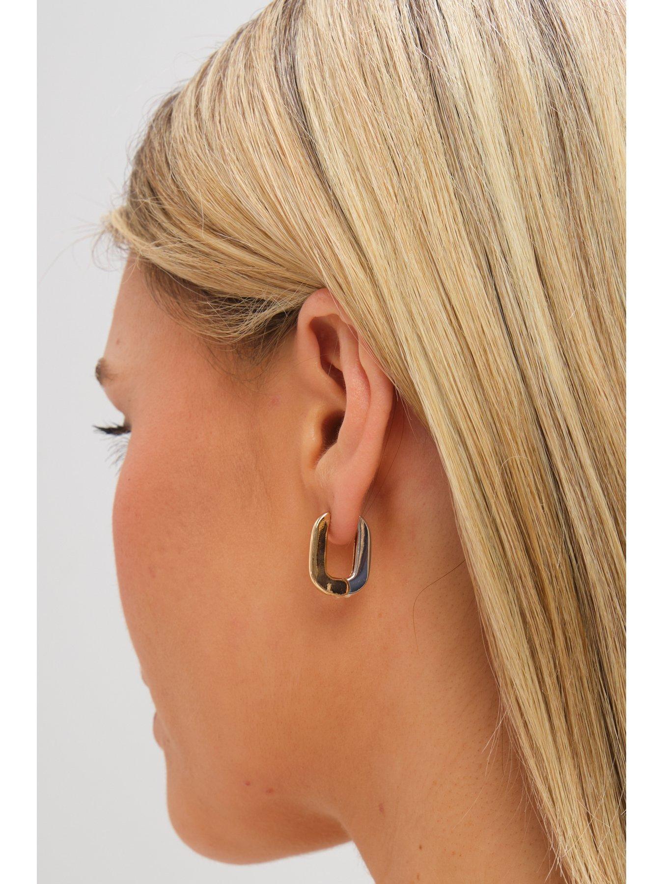  image of inicio-two-tone-rectangular-hoop-earrings-gift-pouch