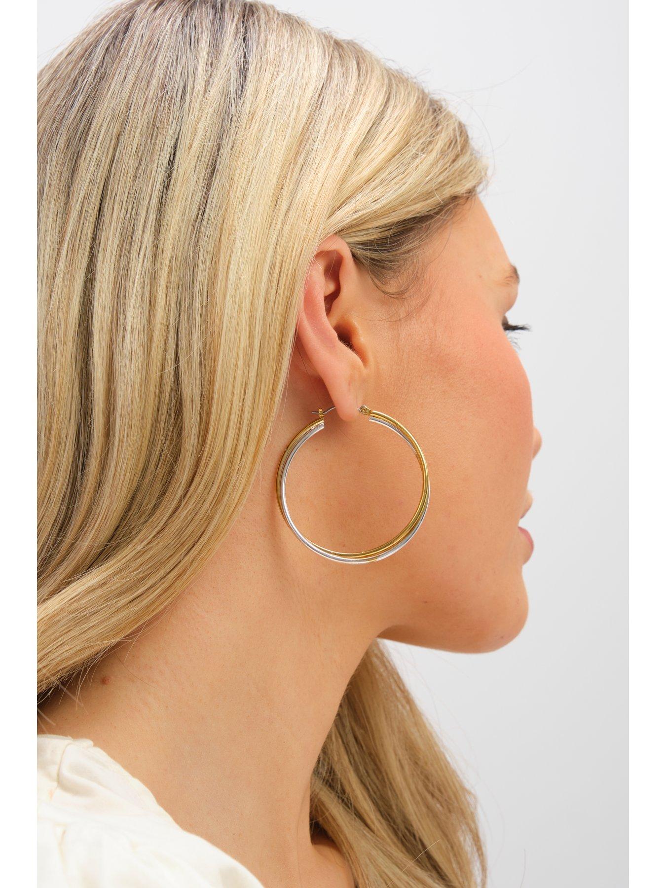 Image 3 of 3 of Inicio Two Tone Large Hoop Earrings - Gift Pouch